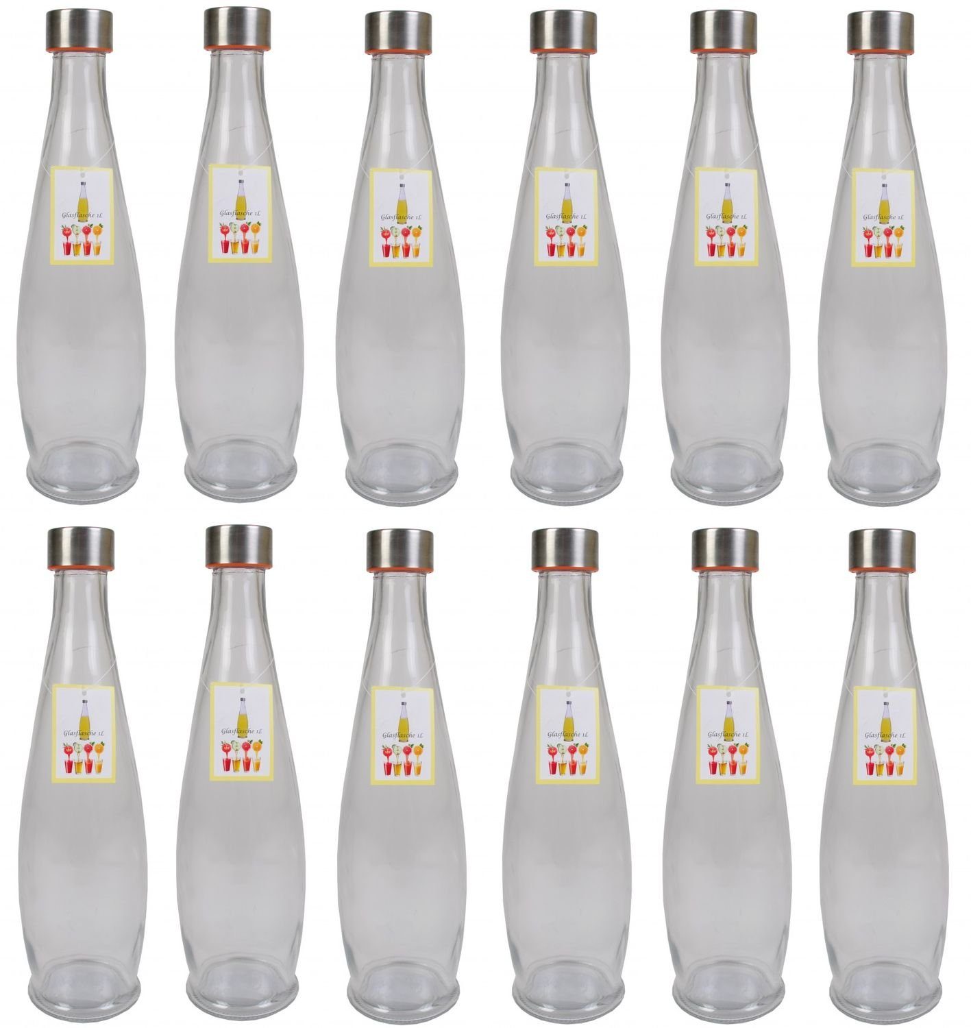 Mo, Saft Flasche Vorratsglas Schraubdeckel 1L 12x BURI Schraubverschluss Glasflasche Glas mit