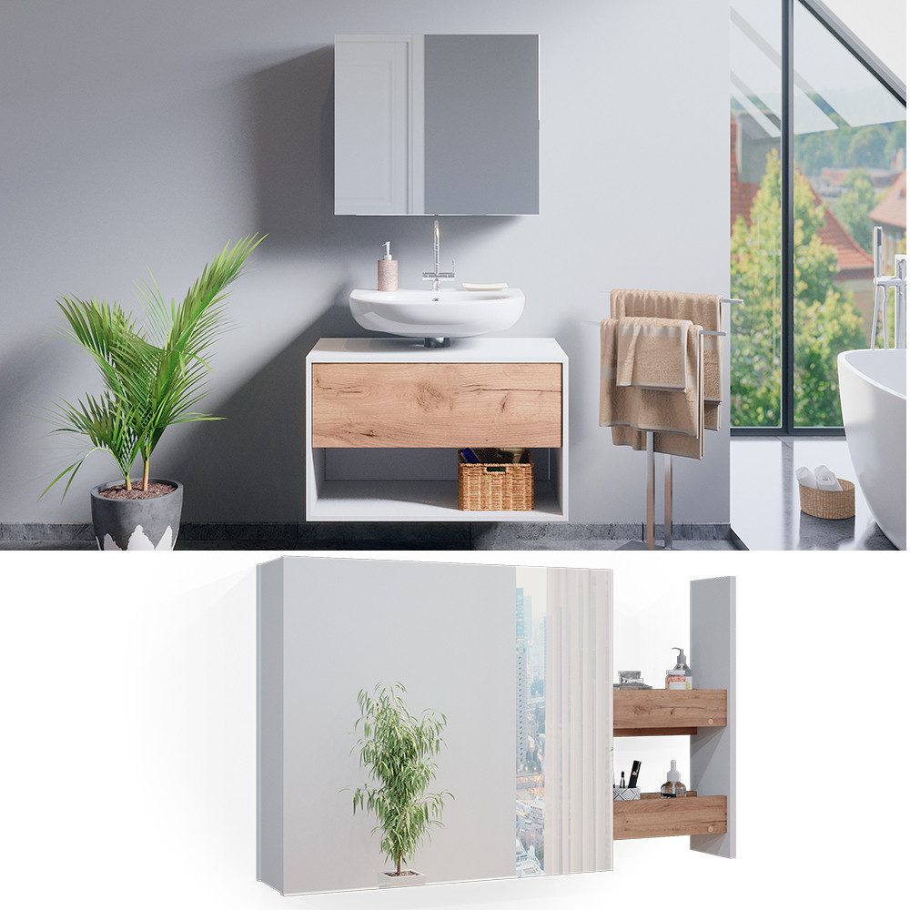 Vicco Badezimmerspiegelschrank Kate, Weiß/Eiche, 67 x günstig online kaufen