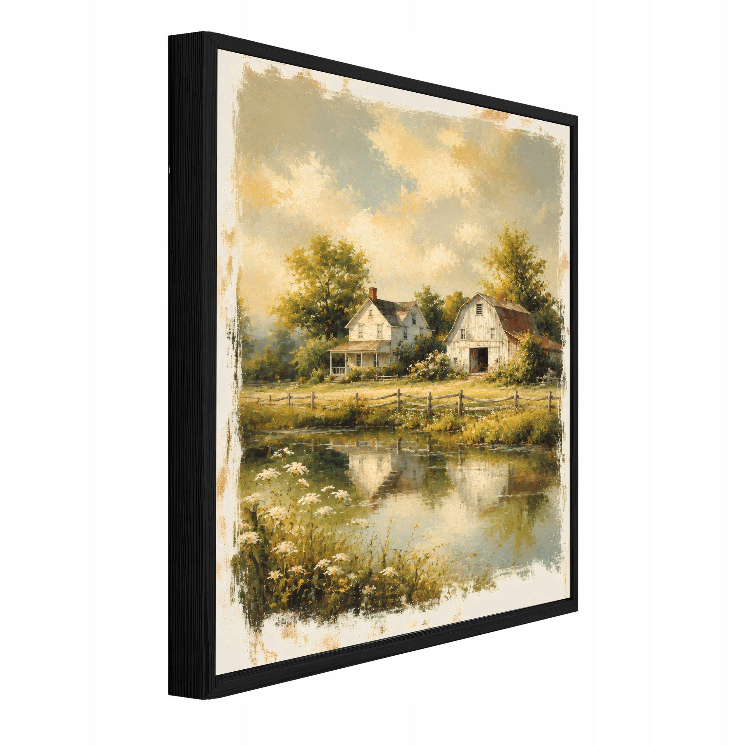 Wallarena Leinwandbild Bauernhof Impressionismus Beige Bilder Wohnzimmer Wandbild, Bauernhof (Leinwandbild, 1 St), Leinwand Bilder mit Rahmen Wohnzimmer Schlafzimmer Wandbild 30x40 cm