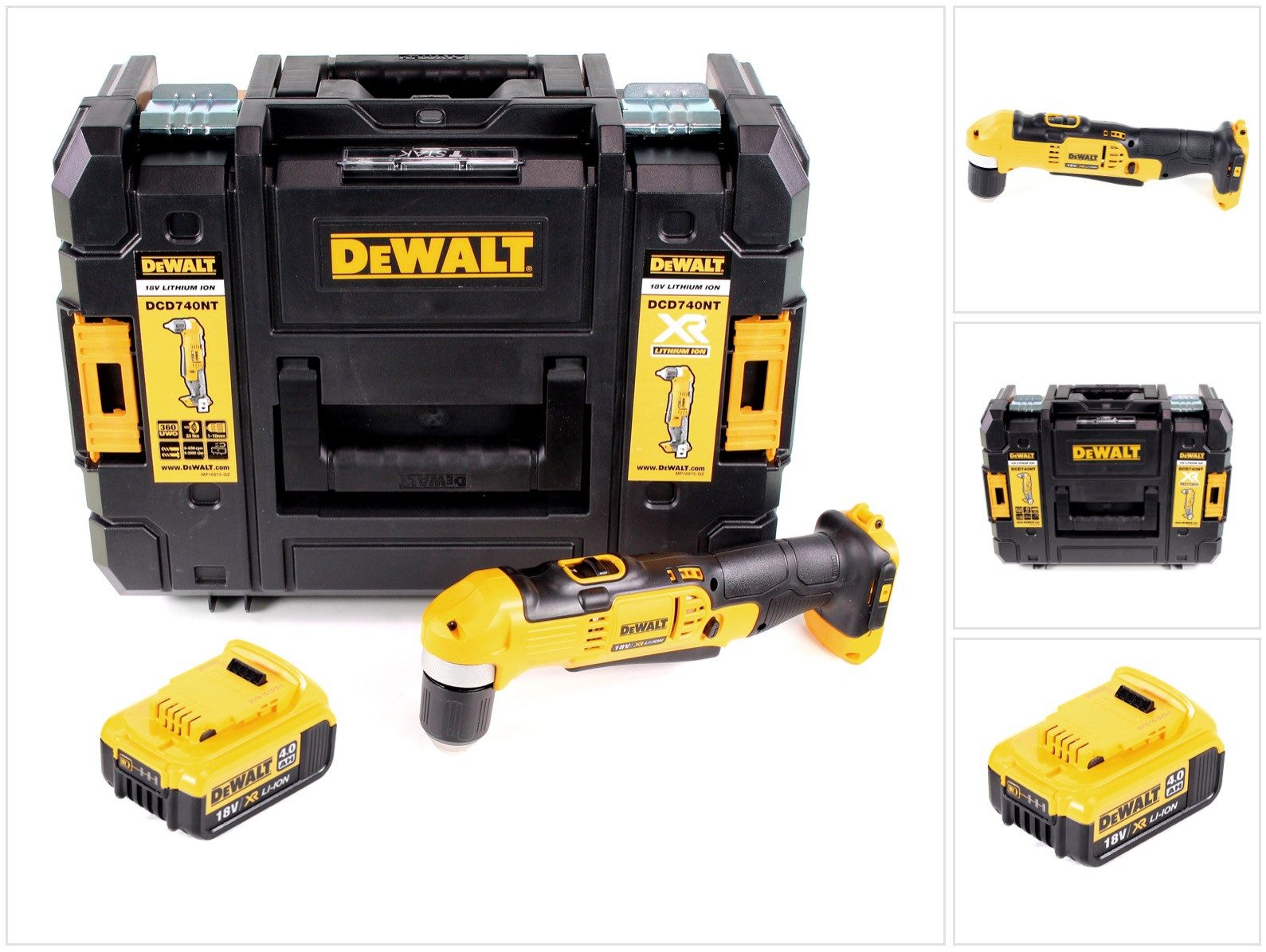 DeWalt Akku-Winkelbohrmaschine DCD 740 NT 18V 33Nm + 1x 4,0Ah Akku + TSTAK - ohne Ladegerät