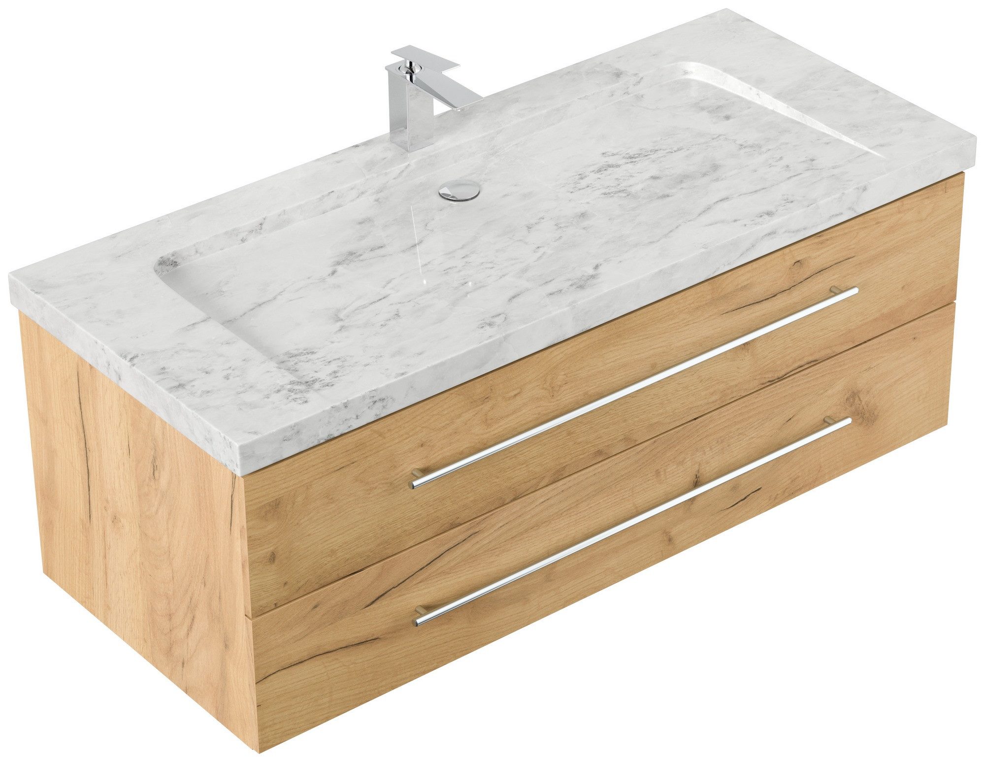 Posseik Badmöbel-Set Badmöbel Waschplatz Marmor Carrara White "YAMO 130" Eiche Gold