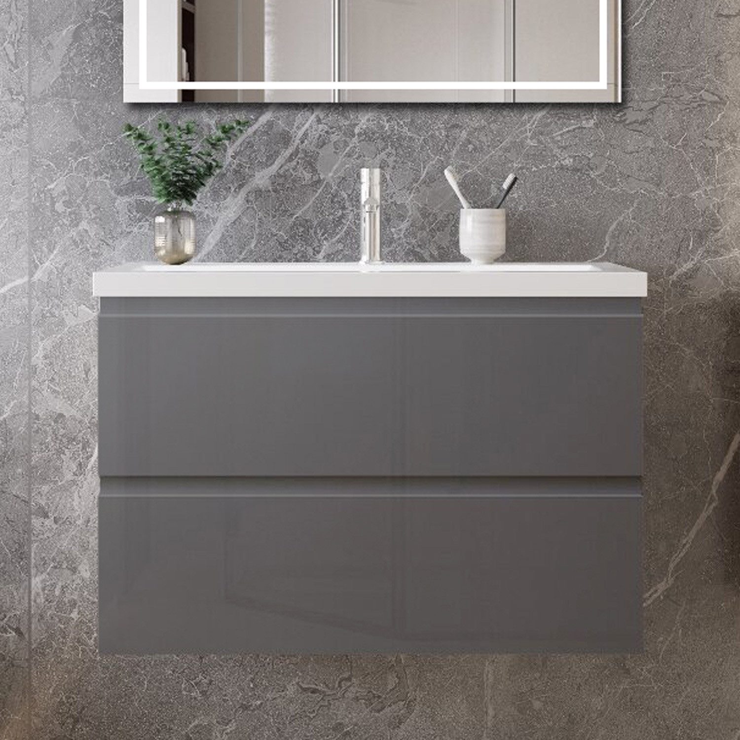 duschspa Waschtisch Waschbecken mit Unterschrank Badmöbel Set Badschrank Waschplatz, Hochglanz, 50-120cm