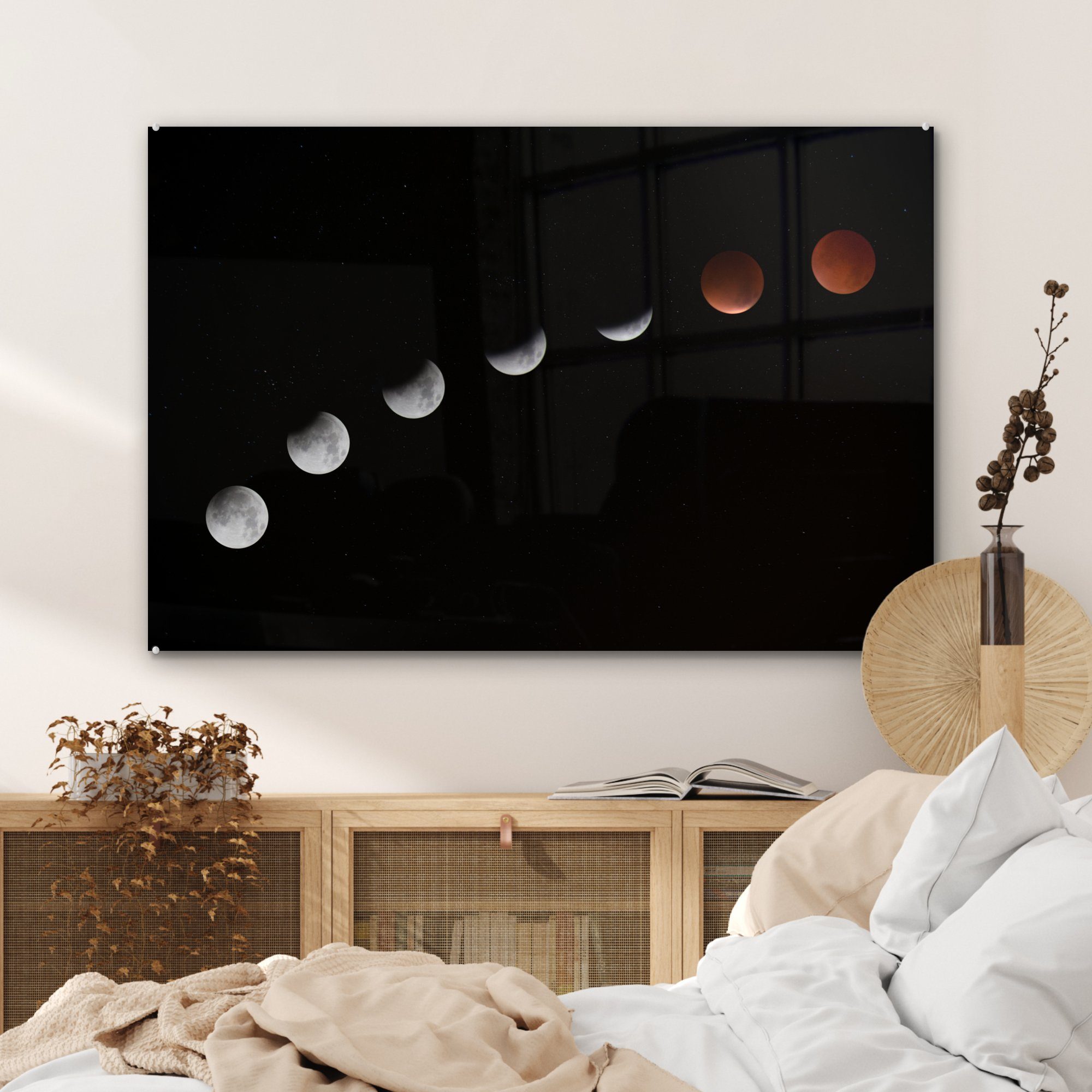 Schlafzimmer - Mond - & (1 MuchoWow Wohnzimmer Acrylglasbilder Planeten Acrylglasbild Schwarz, St),