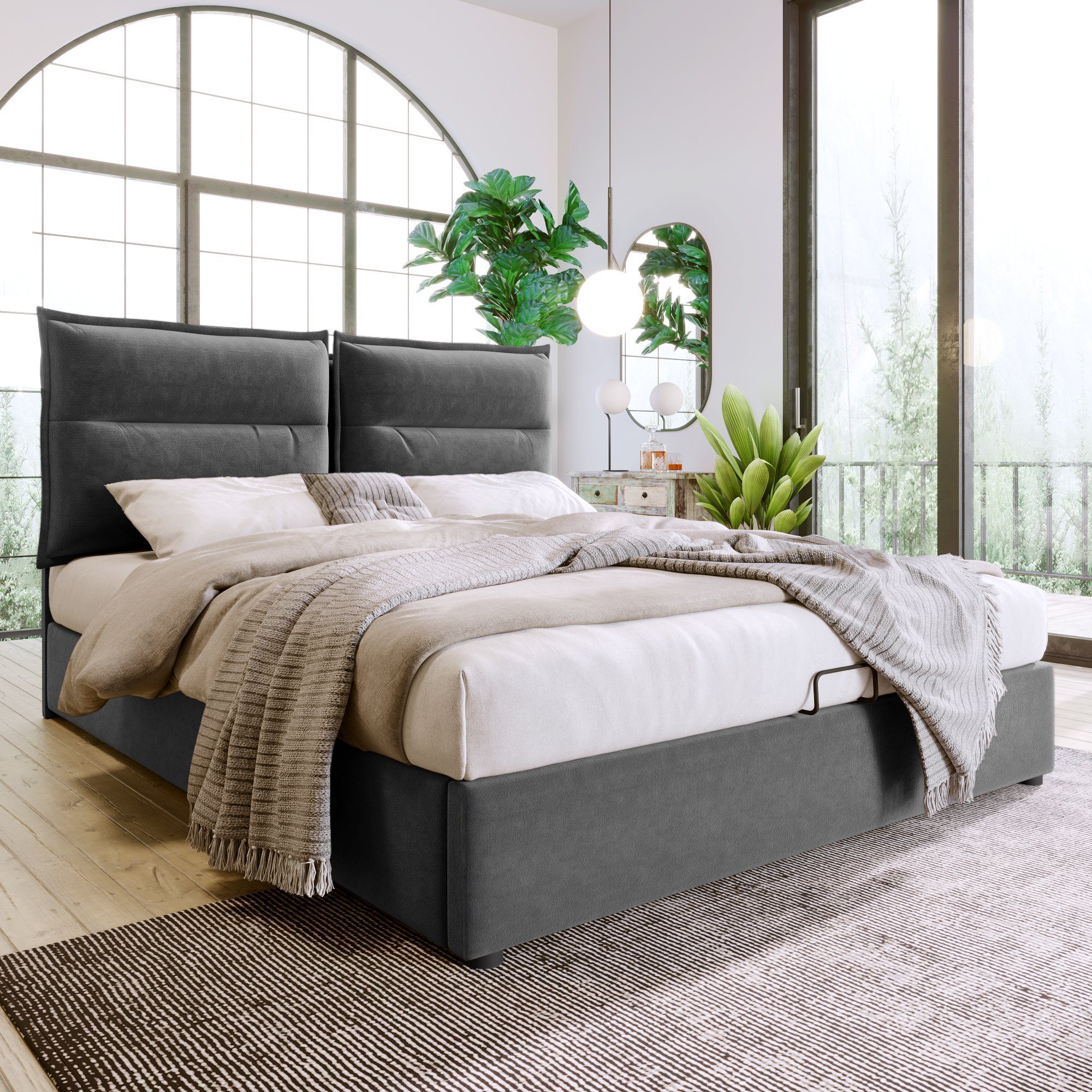 Ulife Boxspringbett Grau Polsterbett hydraulisch Doppelbett günstig online kaufen