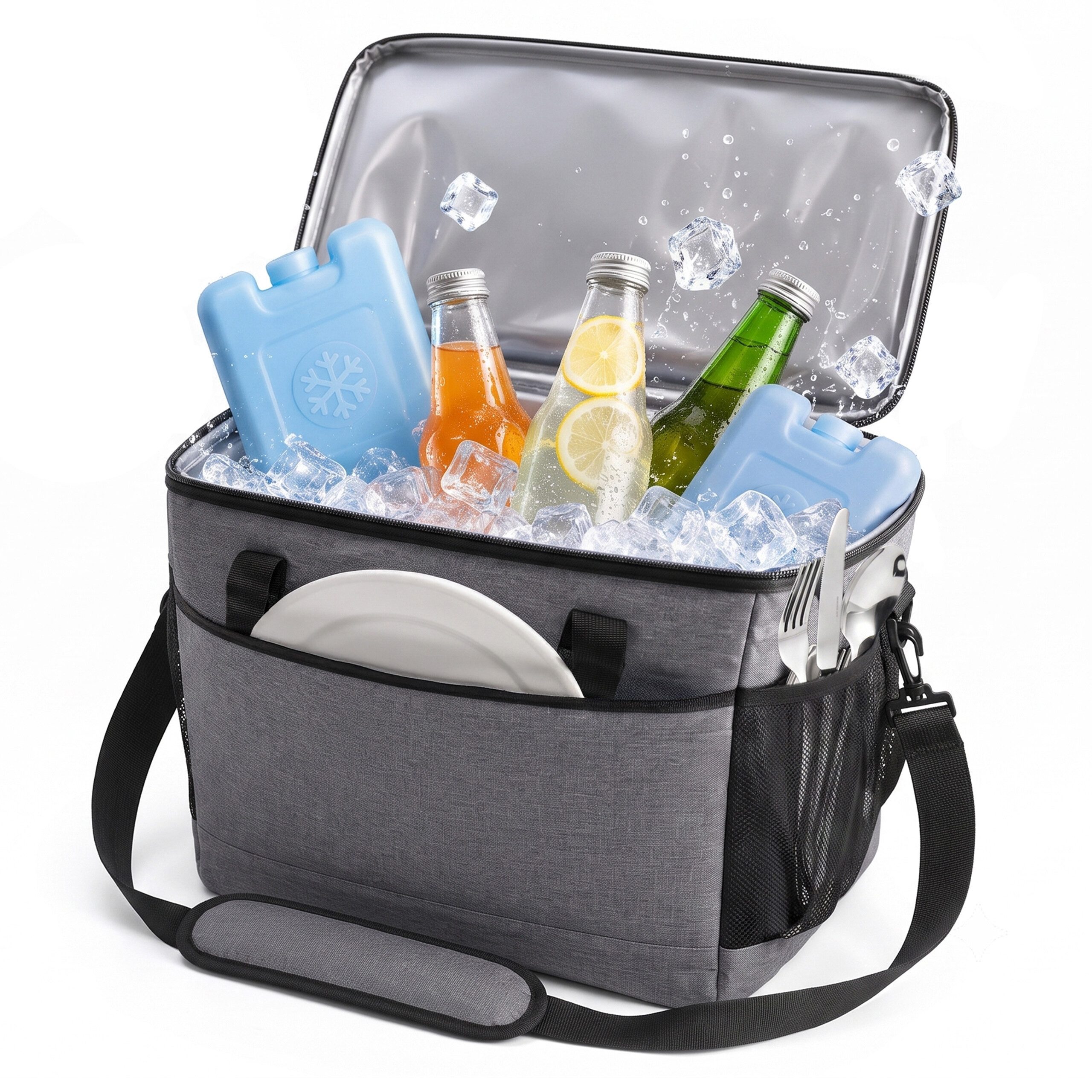 relaxdays Kühltasche mit Tragegriffen, 20 l, grau, 20 L