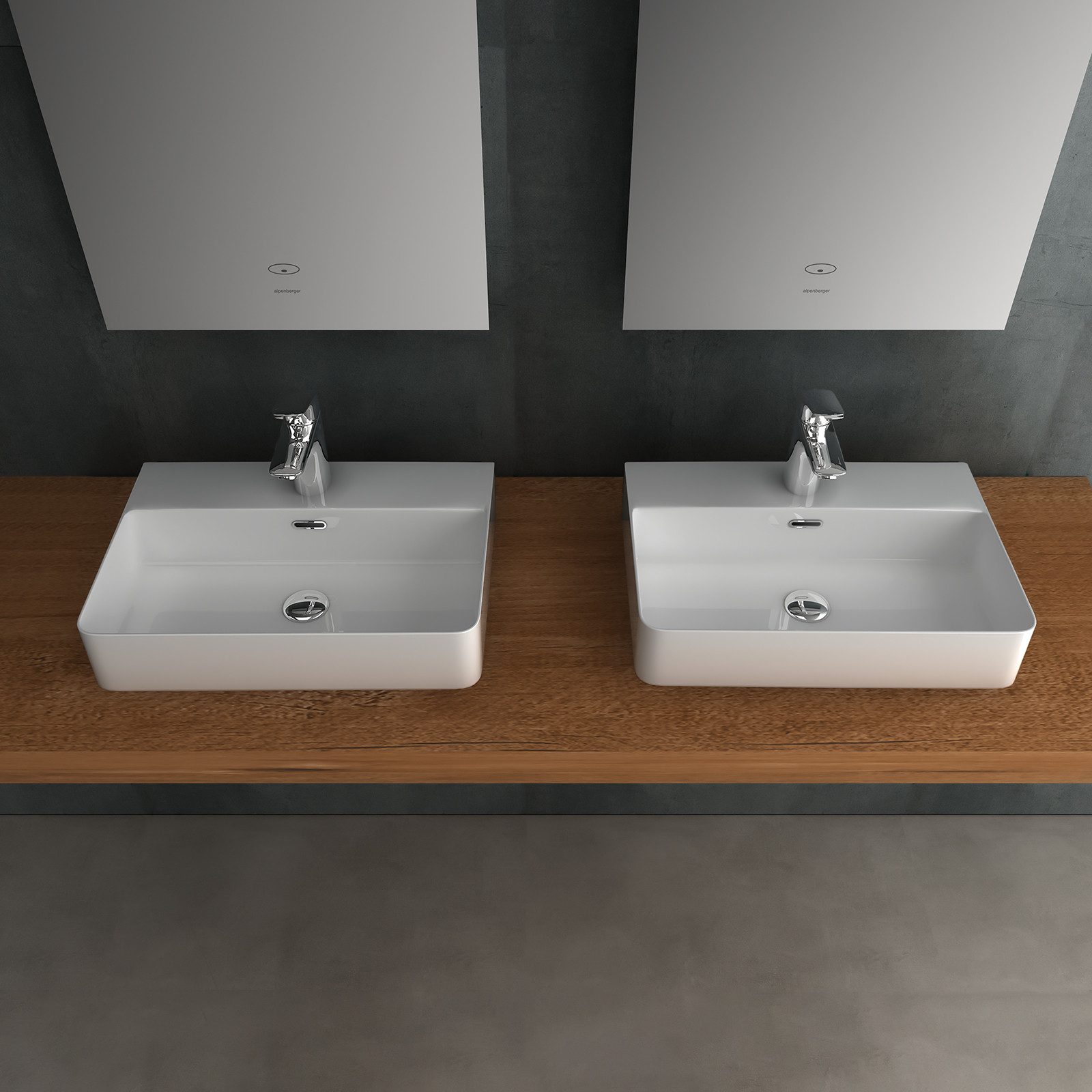 Alpenberger Waschbecken 60 cm Breit - Aufsatzwaschbecken Eckig mit Nano - Weiß (Hängewaschbecken, Handwaschbecken), pflegeleicht durch Lotus Effekt, mit Überlauf und Hahnloch