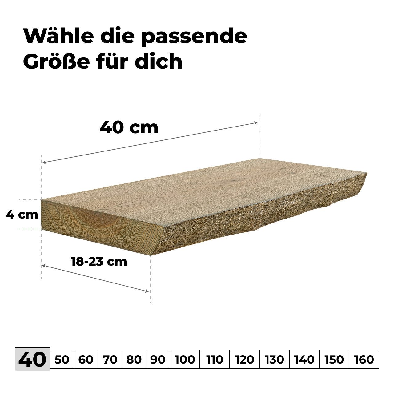 tømmermann Wandregal Schweberegal Holzregal mit Baumkante - Hängeregal aus Massivholz, Komplett-Set