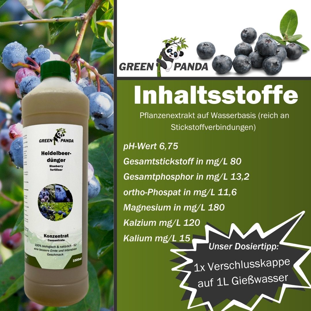 GreenPanda Beerendünger Heidelbeer- & Blaubeerdünger - Verbessert Ernte & Geschmack!, Flasche, 1-St., 1 Liter Pflanzenstärkungsmittel! – Bild 4 von 5