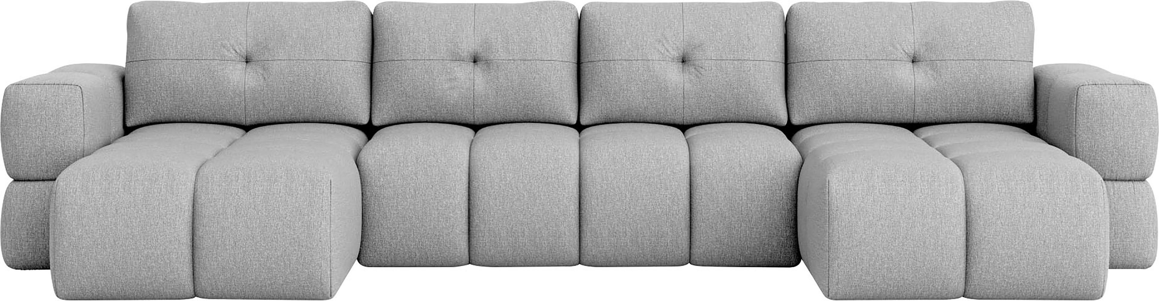 andas Wohnlandschaft EJSTRUP lose Rückenkissen, XXL: B/T/H: 408/186/92 cm, auch in Bouclé, verwandelbar zum Schlafsofa, Bettfunktion, aufwändige Steppung U-Form