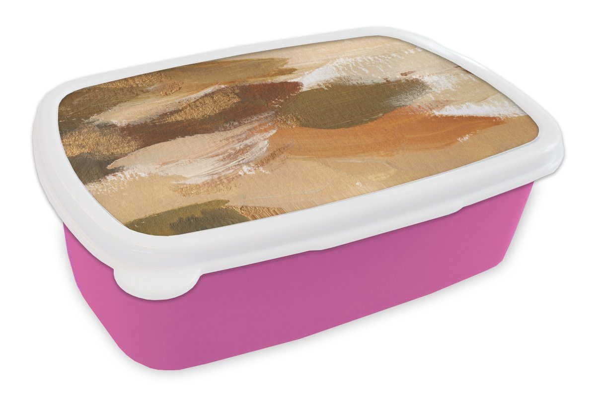 MuchoWow Lunchbox Farbe - Herbst - Abstrakt, Kunststoff, (2-tlg), Brotbox für Erwachsene, Brotdose Kinder, Snackbox, Mädchen, Kunststoff rosa