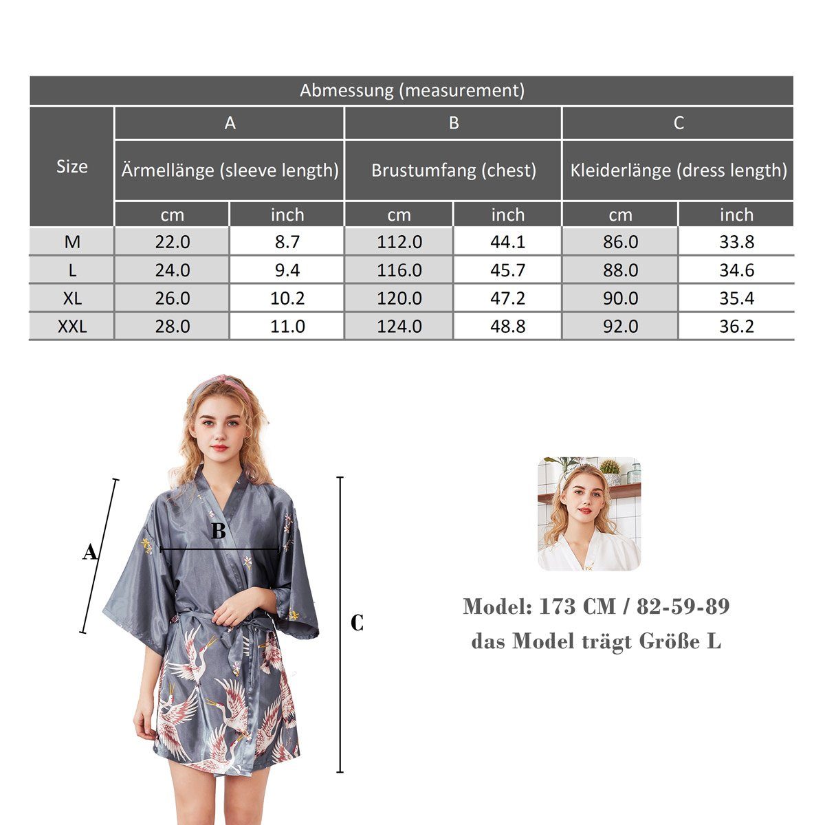 Vivi Idee Nachthemd Kimono Morgenmantel Negligee kurz damen günstig online kaufen