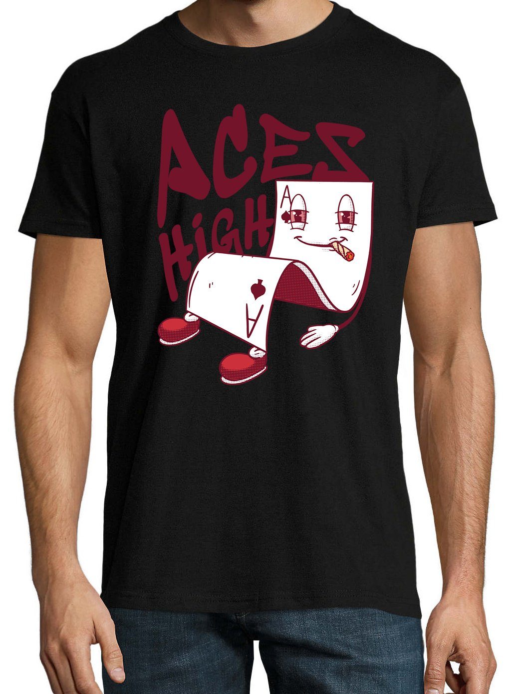 Youth Designz T-Shirt Schwarz Herren trendigem mit Aces Shirt High Frontprint
