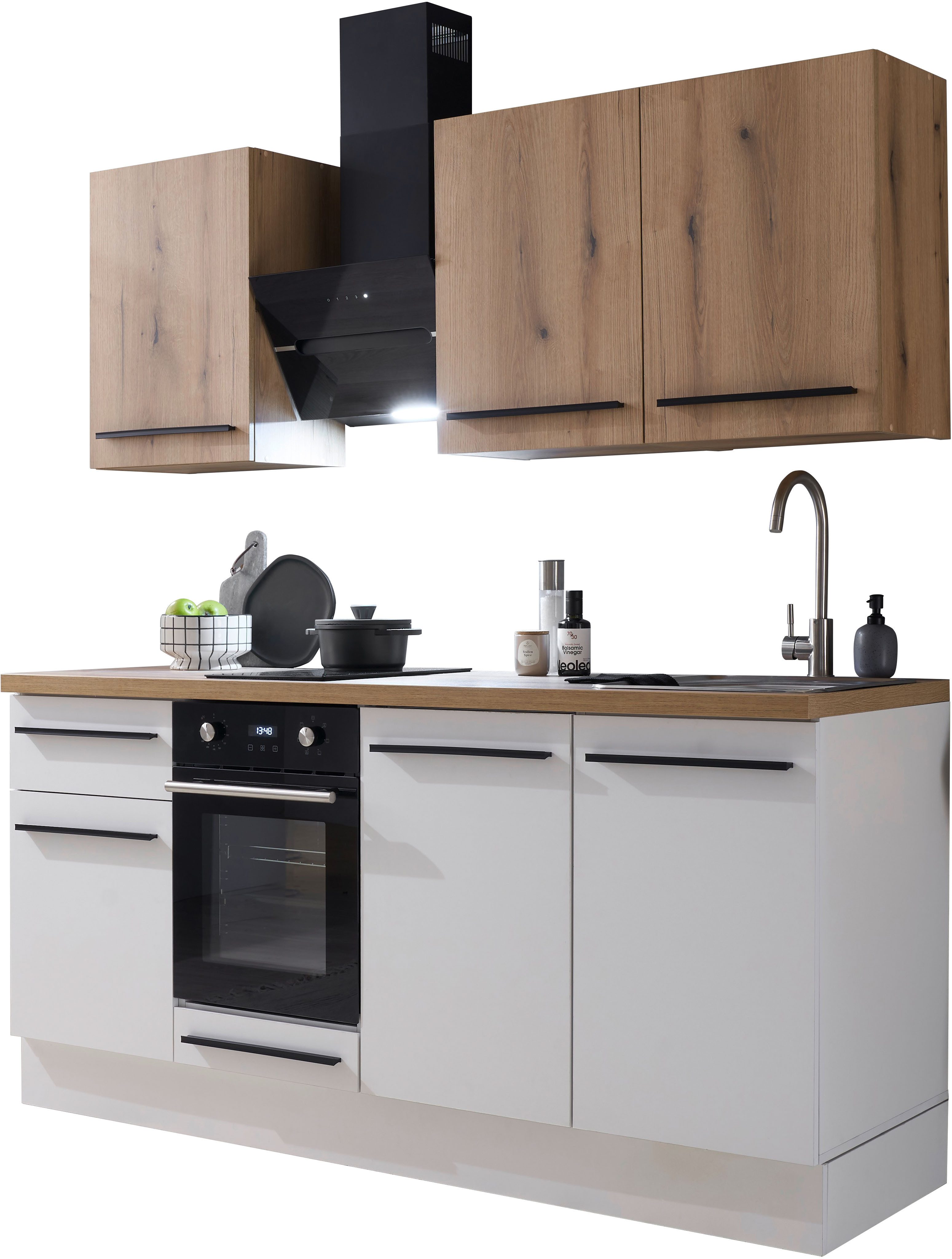 BASIC by Balculina Pantryküche Torcello BxHxT 180x210x60 cm, Breite 180cm, wahlweise mit E-Geräten, Softclose-Funktion