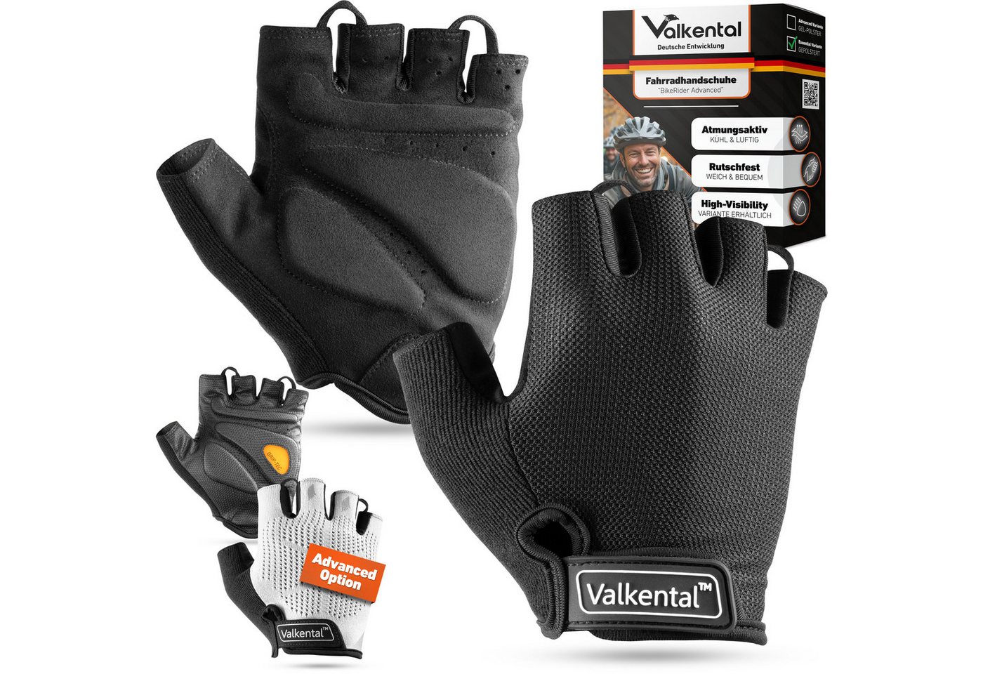 Valkental Fahrradhandschuhe Fingerlose Radhandschuhe für Herren & Damen Gepolstert rutschfest, weich & atmungsaktiv