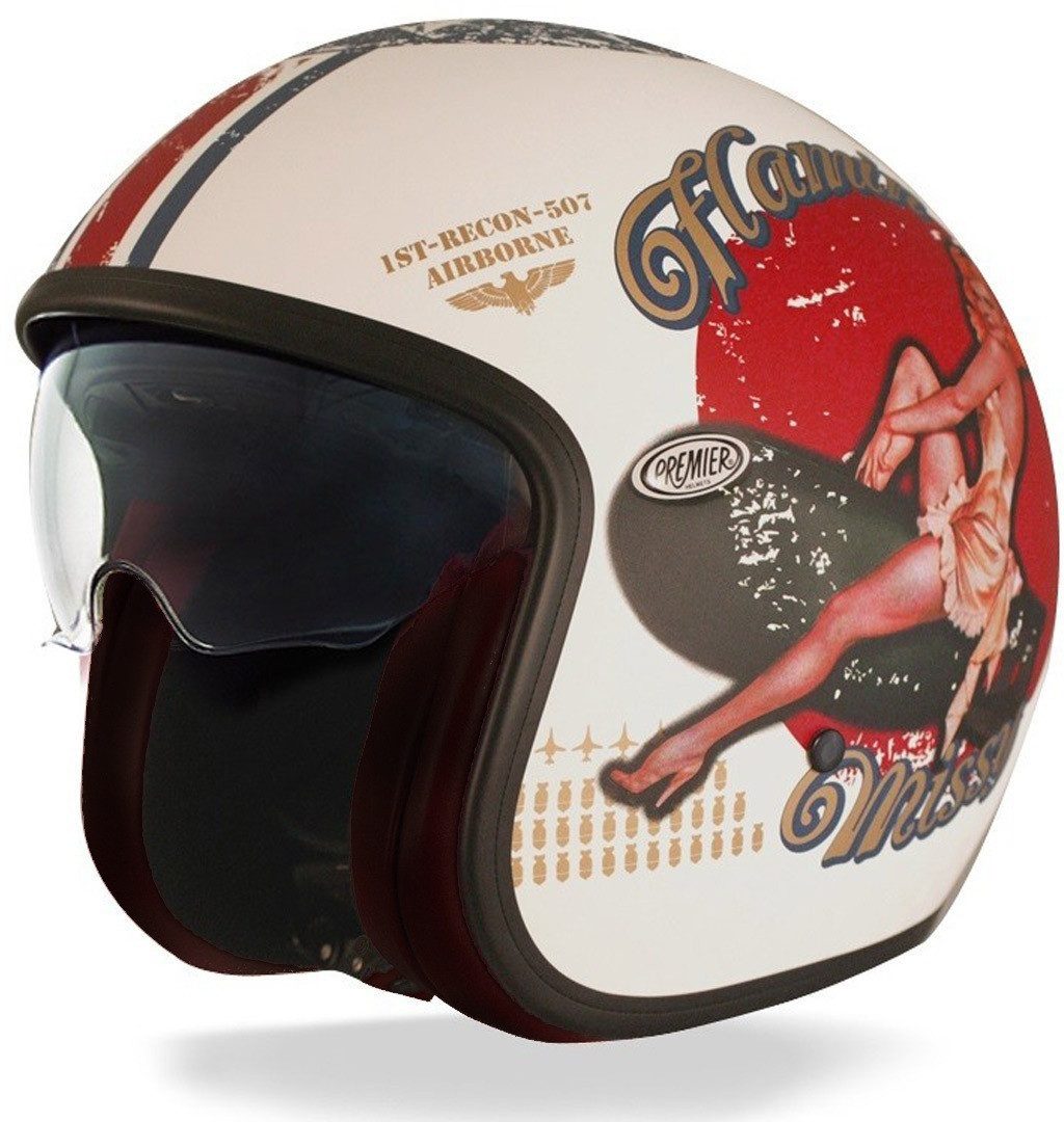 Premier Motorradhelm Vintage Pin Up Jethelm, Integriertes Sonnenvisier