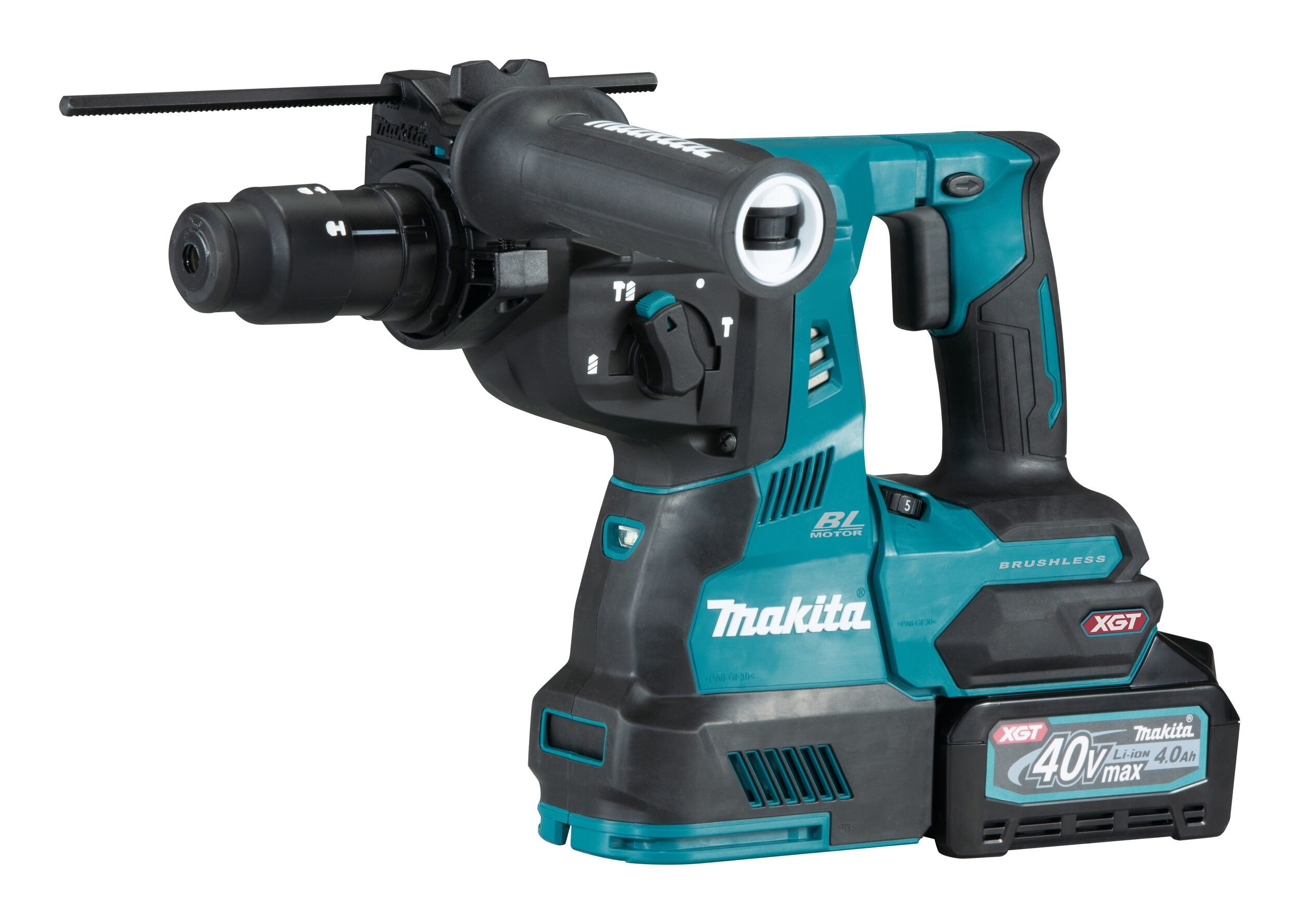 Makita Akku-Kombibohrhammer, 40 V, max. 980 U/min, Kombihammer XGT, HR004GM201, 40V, 28 mm, SDS-PLUS/Bohrfutter, 2 x 4