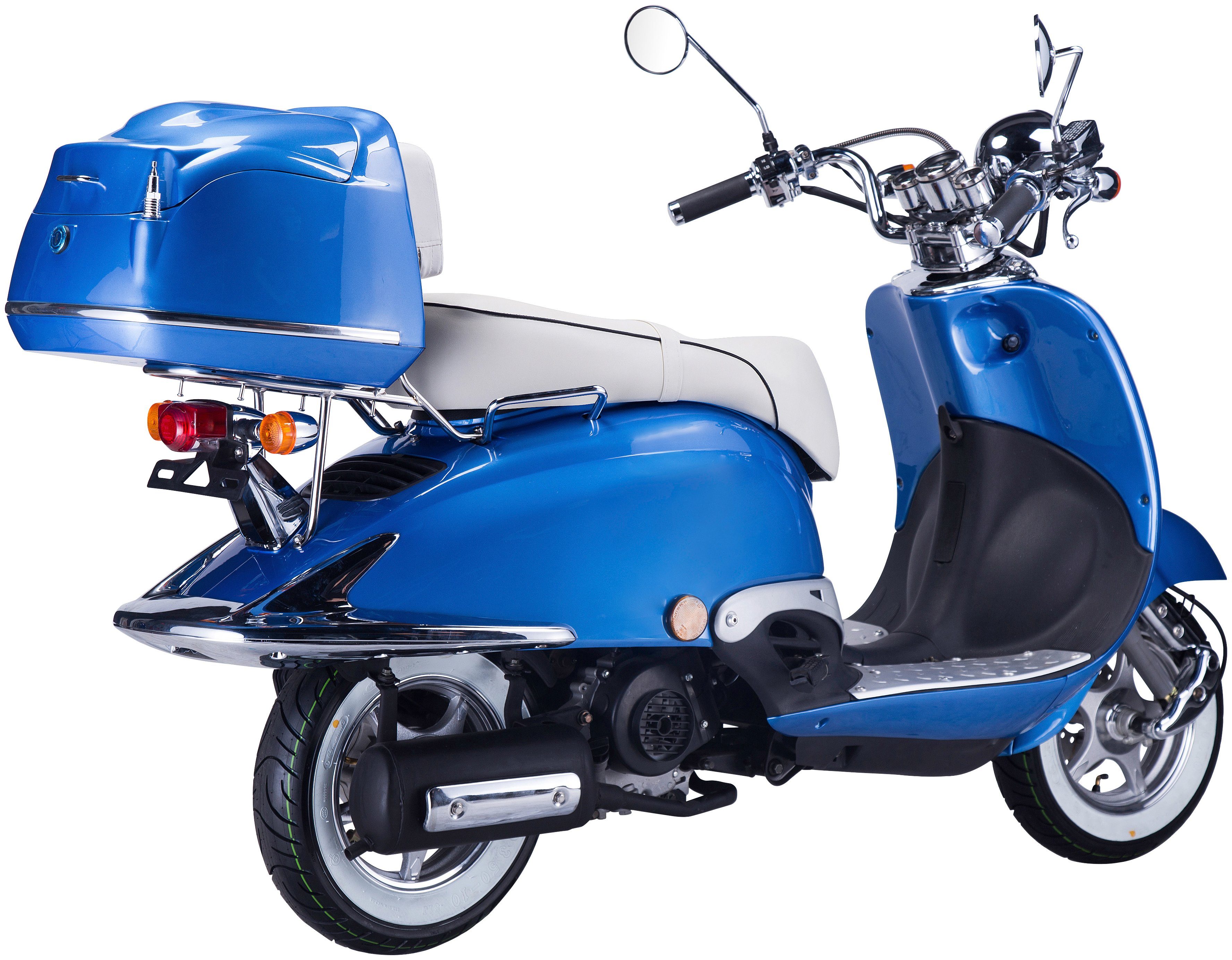 45 ccm, Topcase 50 Motorroller km/h, GT blau UNION (Set), 5, mit Euro Strada,