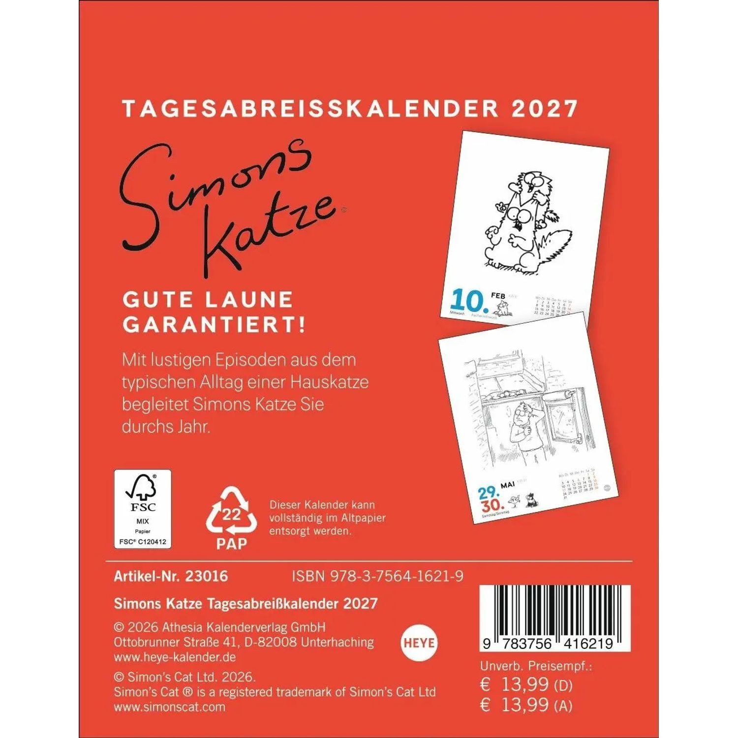 HEYE Abreißkalender Simons Katze Tagesabreißkalender 2027 – Bild 2 von 5