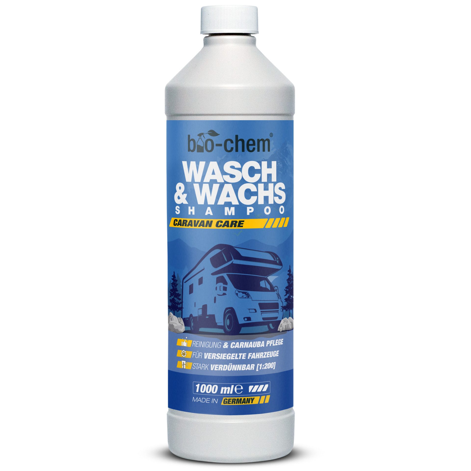 bio-chem Caravan Wasch&Wachs Shampoo 1L Konzentrat mit Carnaubawachs pH-neutral Autoshampoo (Wasch & Wachs Shampoo 1 L + Dosierbecher)