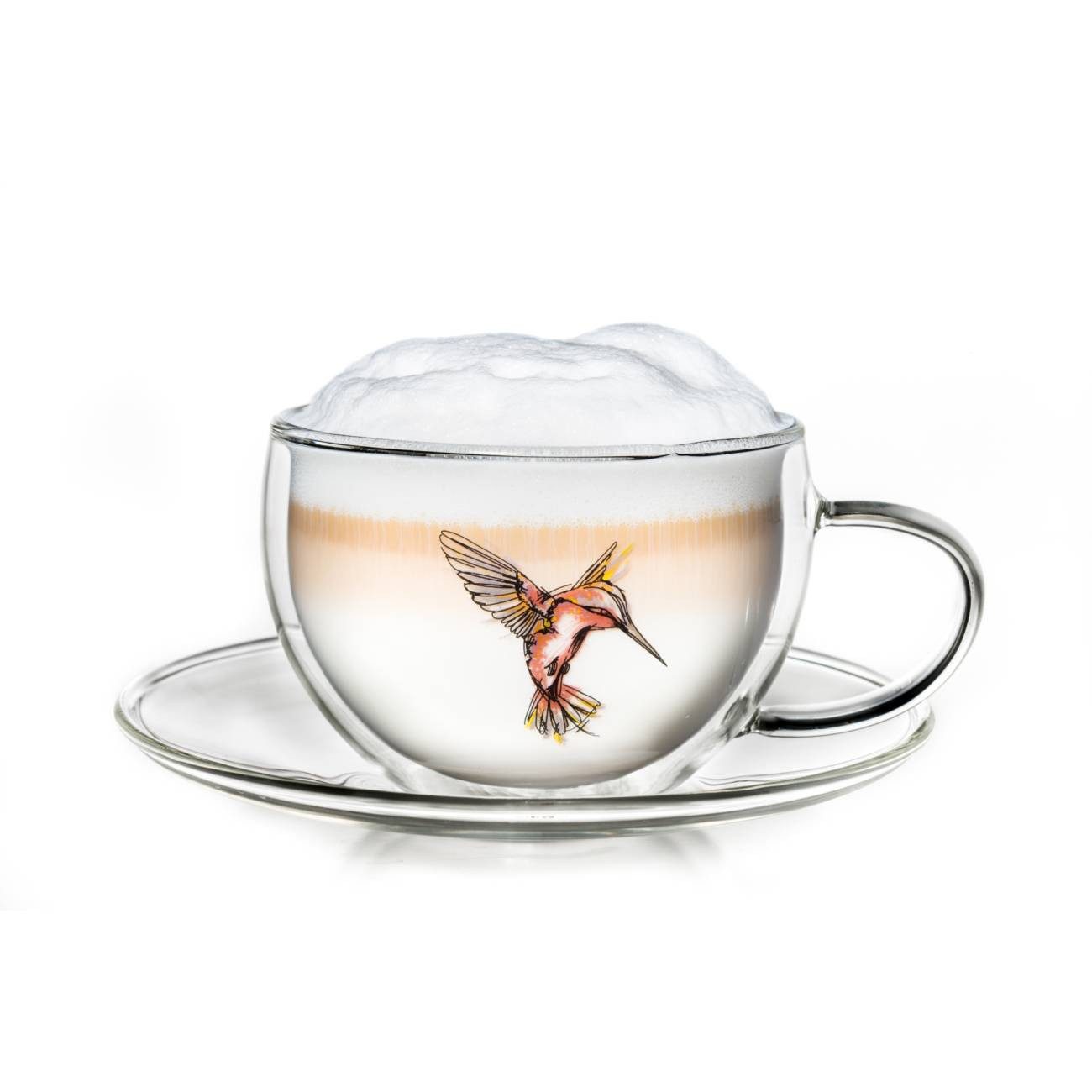 Creano Teeglas Teeglas Thermo Tasse mit Untersetzer “Rot” 250ml, Borosilikatglas, 2-teilig