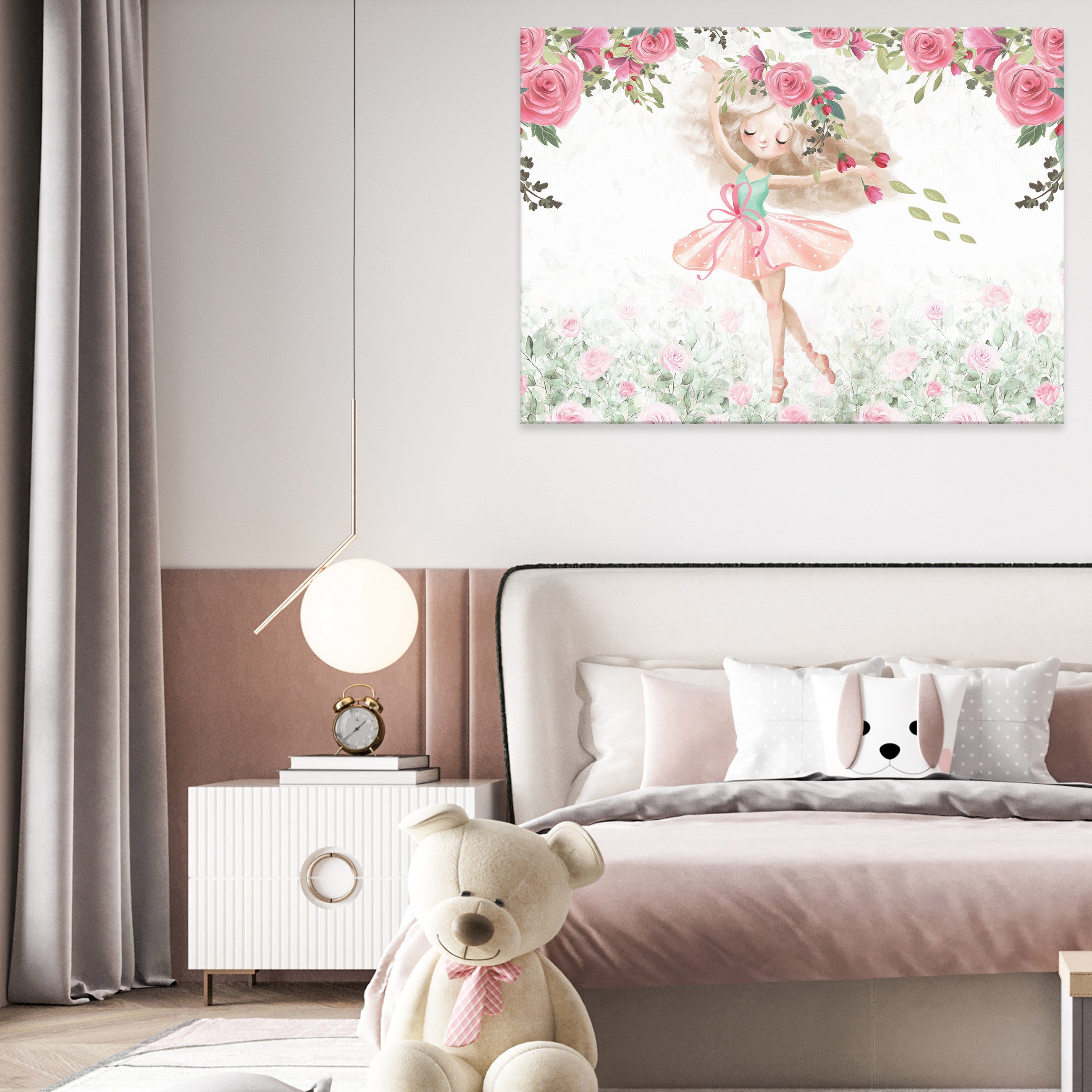 Wallarena Leinwandbild Kinderzimmer Mädchen Ballerina Blumen Wandbild XXL L günstig online kaufen