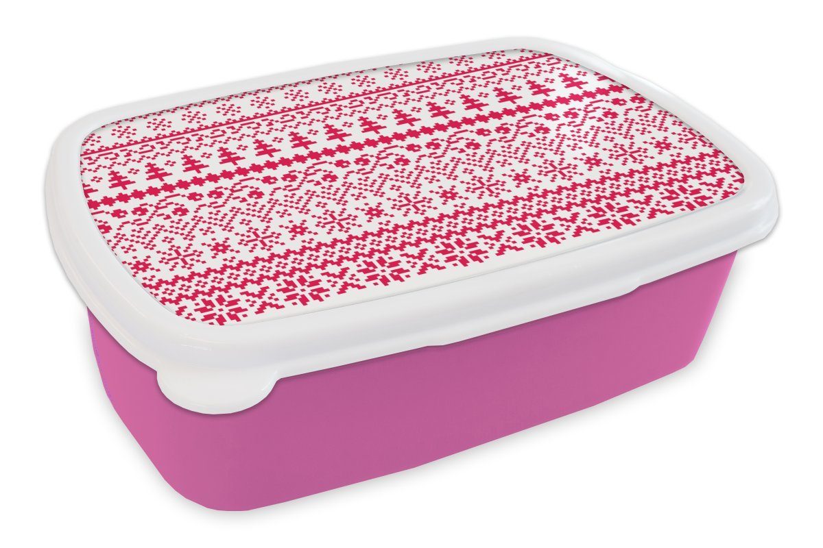 MuchoWow Lunchbox Weihnachten - Muster - Baum, Kunststoff, (2-tlg), Brotbox für Erwachsene, Brotdose Kinder, Snackbox, Mädchen, Kunststoff rosa | Lunchboxen