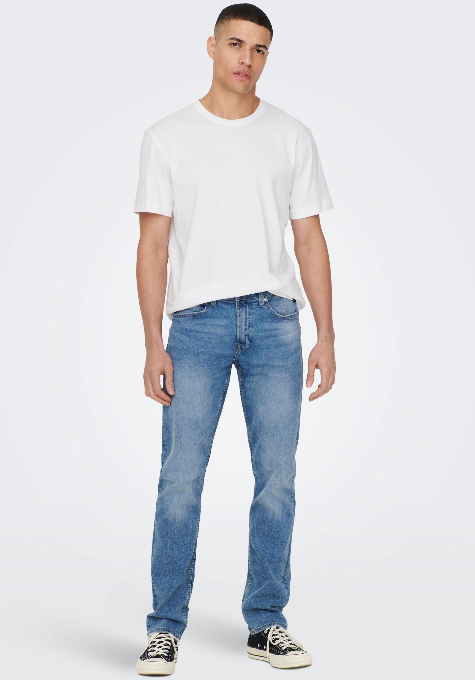 ONLY LIFE SONS White Rundhalsshirt SS STITCH ONSMAX & NOOS TEE