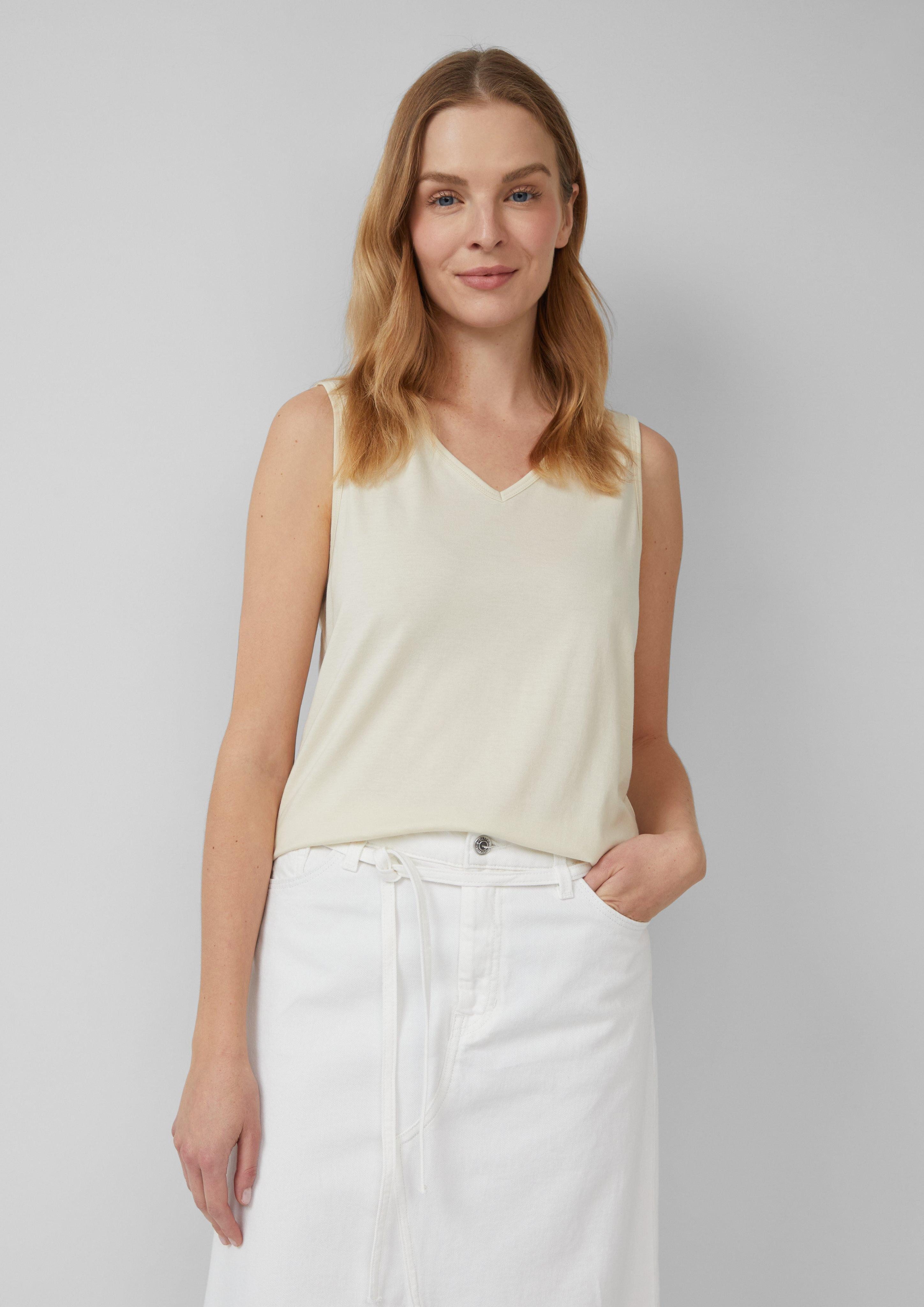 Shirttop Top mit V-Ausschnitt und Rücken-Detail