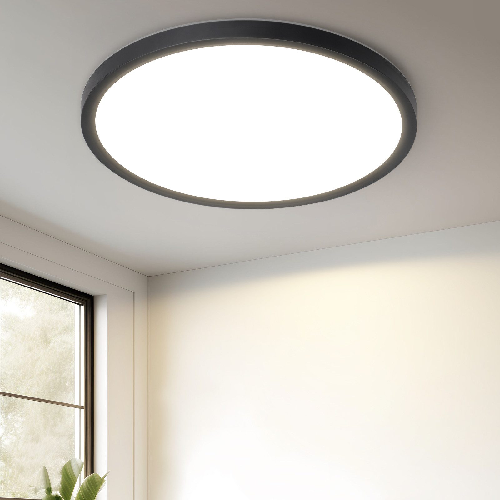 ZMH LED Deckenleuchte Whonzimmer ∅18CM Schwarz/Weiß Schlafzimmerlampe 15W für Küche Flur, Augenschutz, Einfache Installtion, LED fest integriert, Neutralweiß, 4000K Flach Deckenlampe