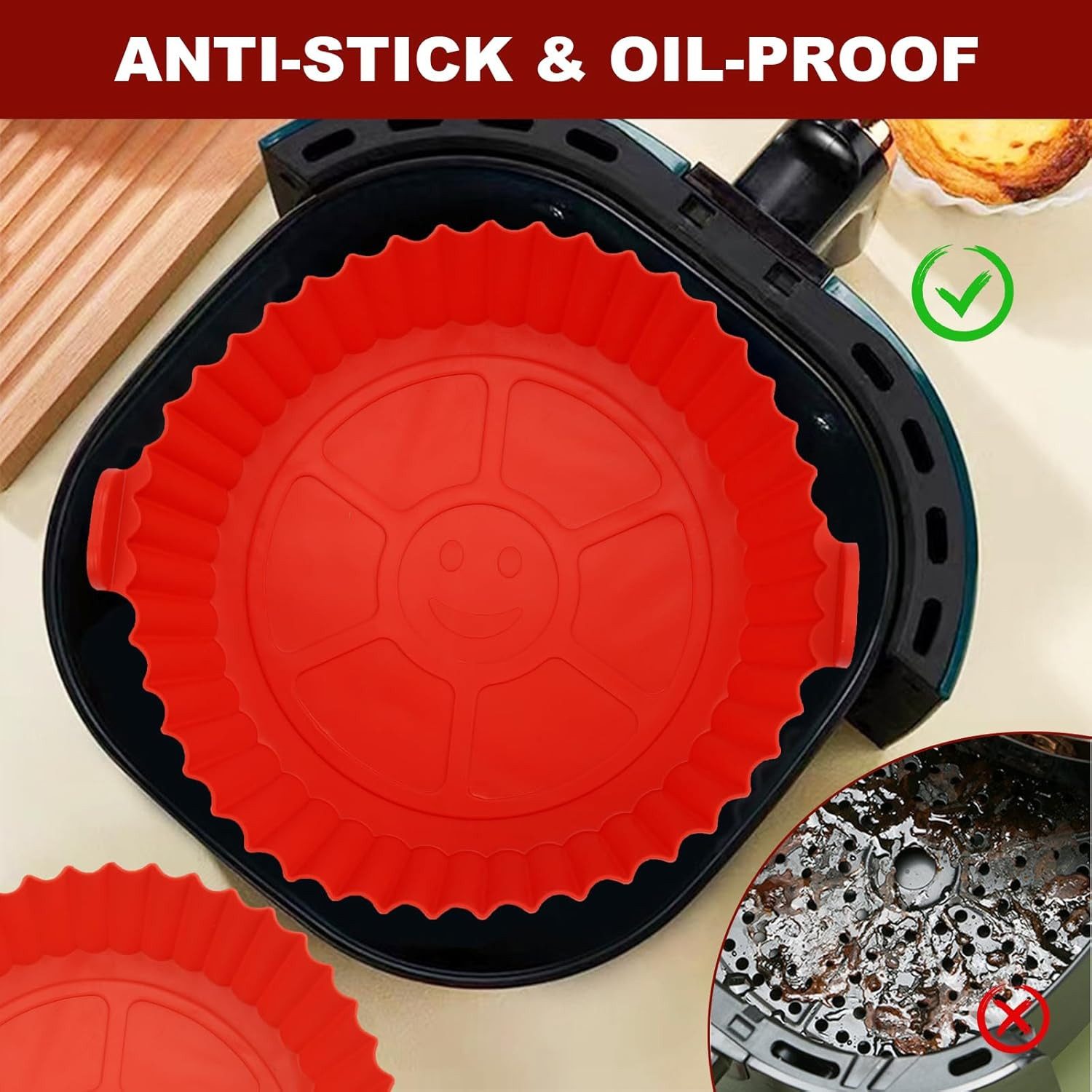 FELIXLEO Silikonform 6St Silikon Backform Airfryer Rot Einsatz Für Heißluftfritteuse., (1-tlg) – Bild 5 von 5
