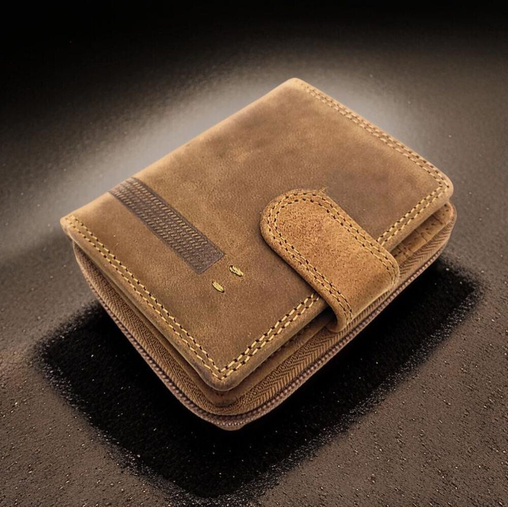 JOCKEY CLUB Mini Geldbörse kleines echt Leder Portemonnaie mit RFID Schutz, toll auch für Urlaub und Reise, robustes Hunterleder