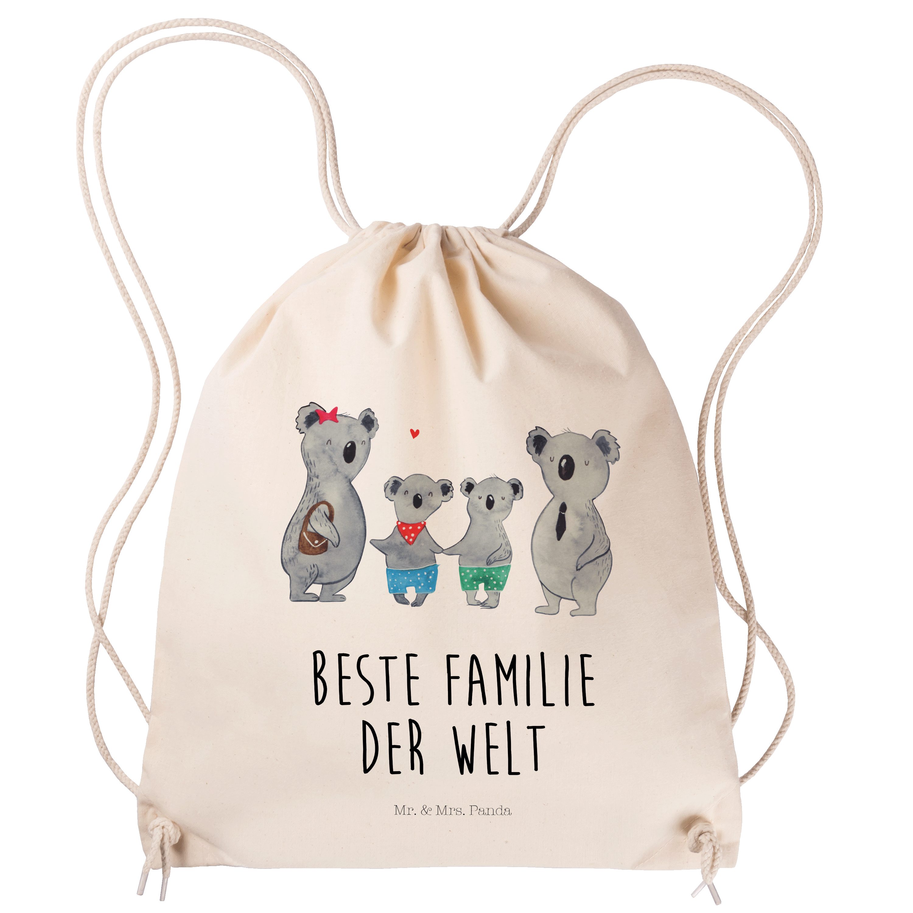 Mr. & Mrs. Panda Sporttasche Koala Familie zwei - Transparent - Geschenk, Stoffbeutel, Muttertag, (1-tlg) | Canvas-Taschen
