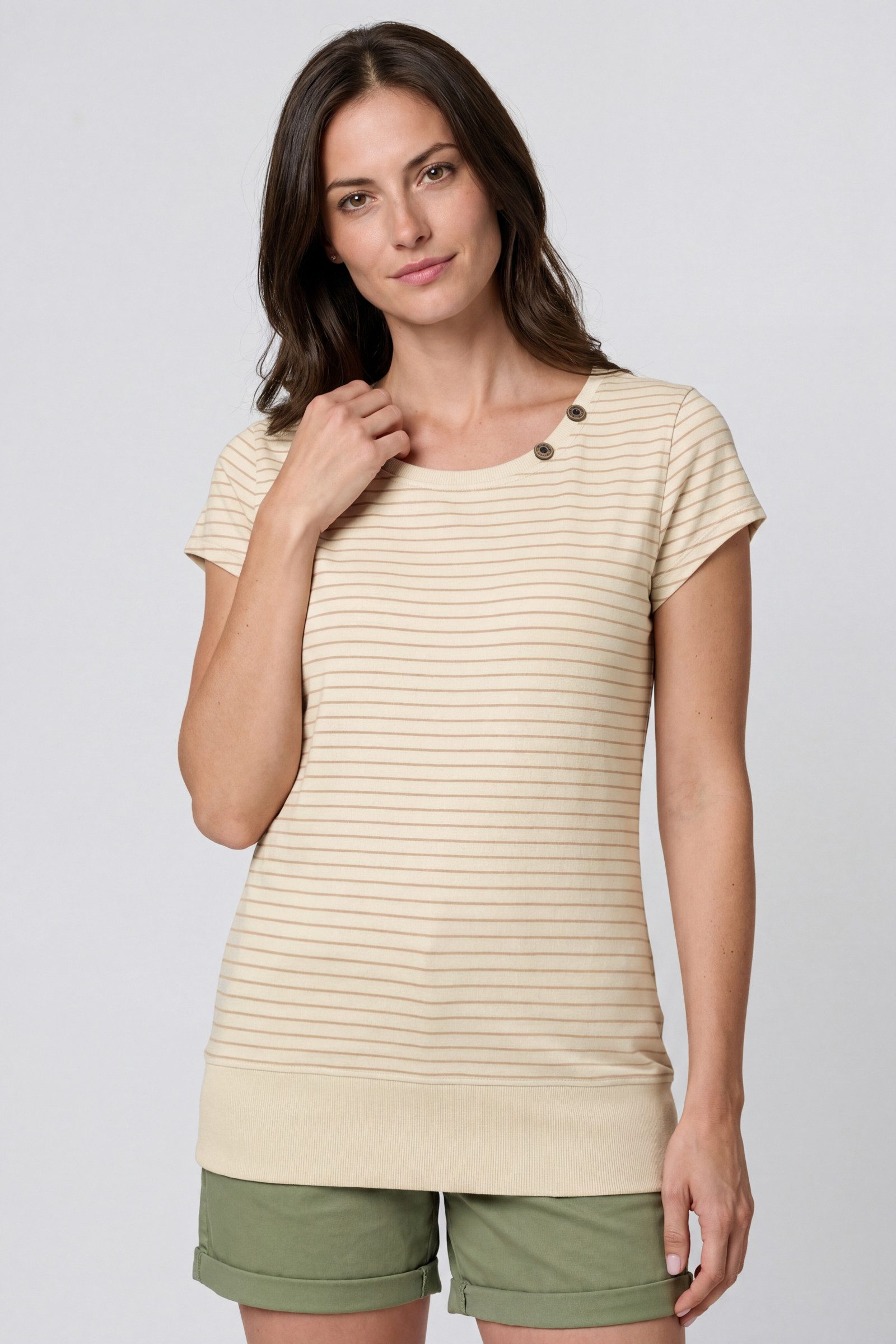 Alife & Kickin Rundhalsshirt Kurzarm mit feinem Streifenmuster, Scoop-Neck und Rippbund
