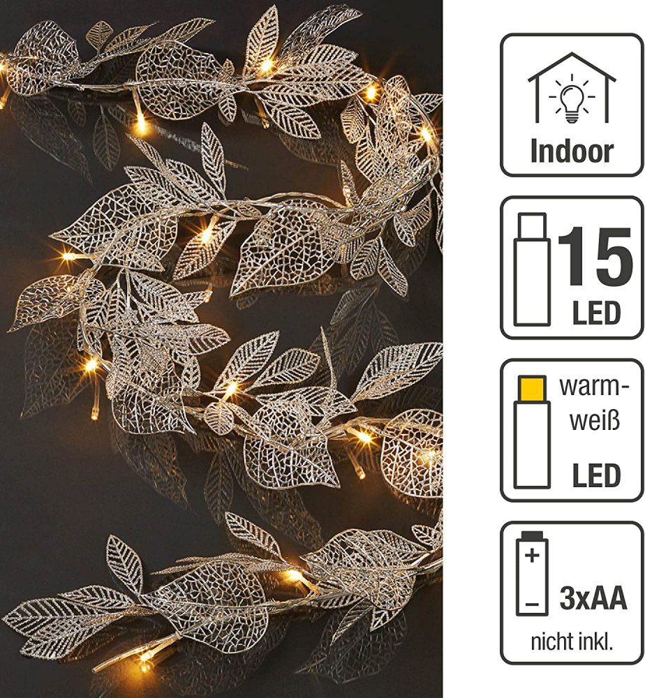 Hellum 15 Blätter BS silberne LED-Lichterkette warmweiß/transparent