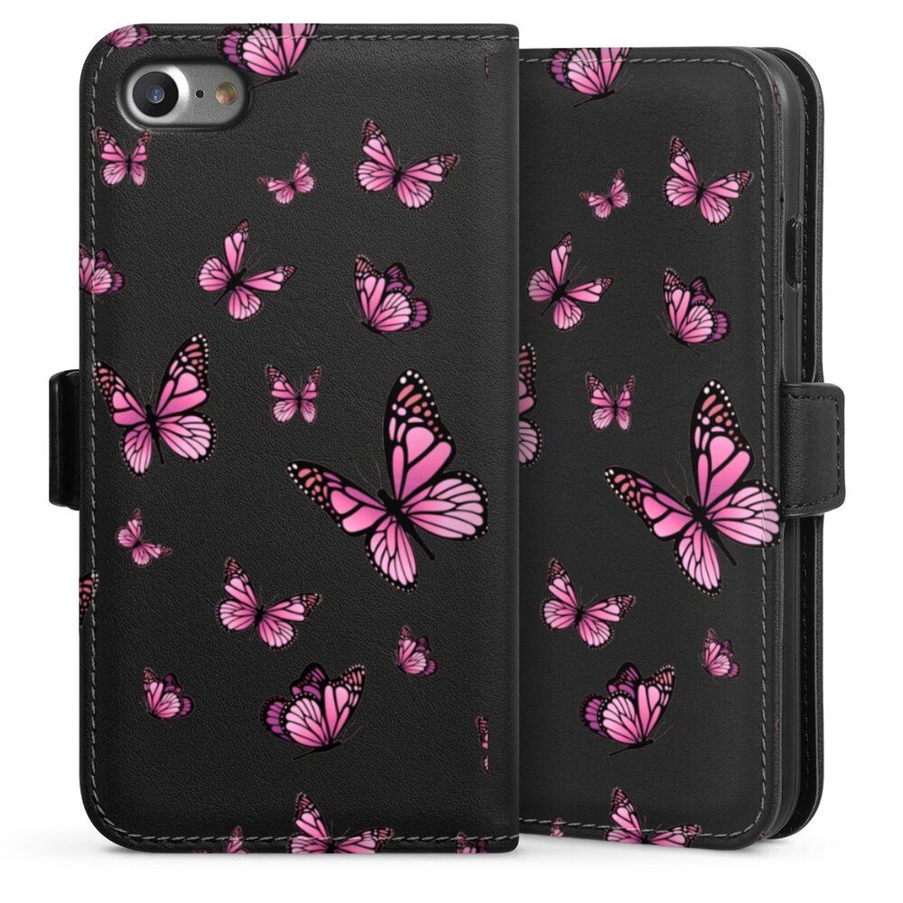 DeinDesign Handyhülle Schmetterling Muster Motiv ohne Hintergrund Schmetterlinge Pink, Apple iPhone 8 Hülle Handy Flip Case Wallet Cover Handytasche Leder