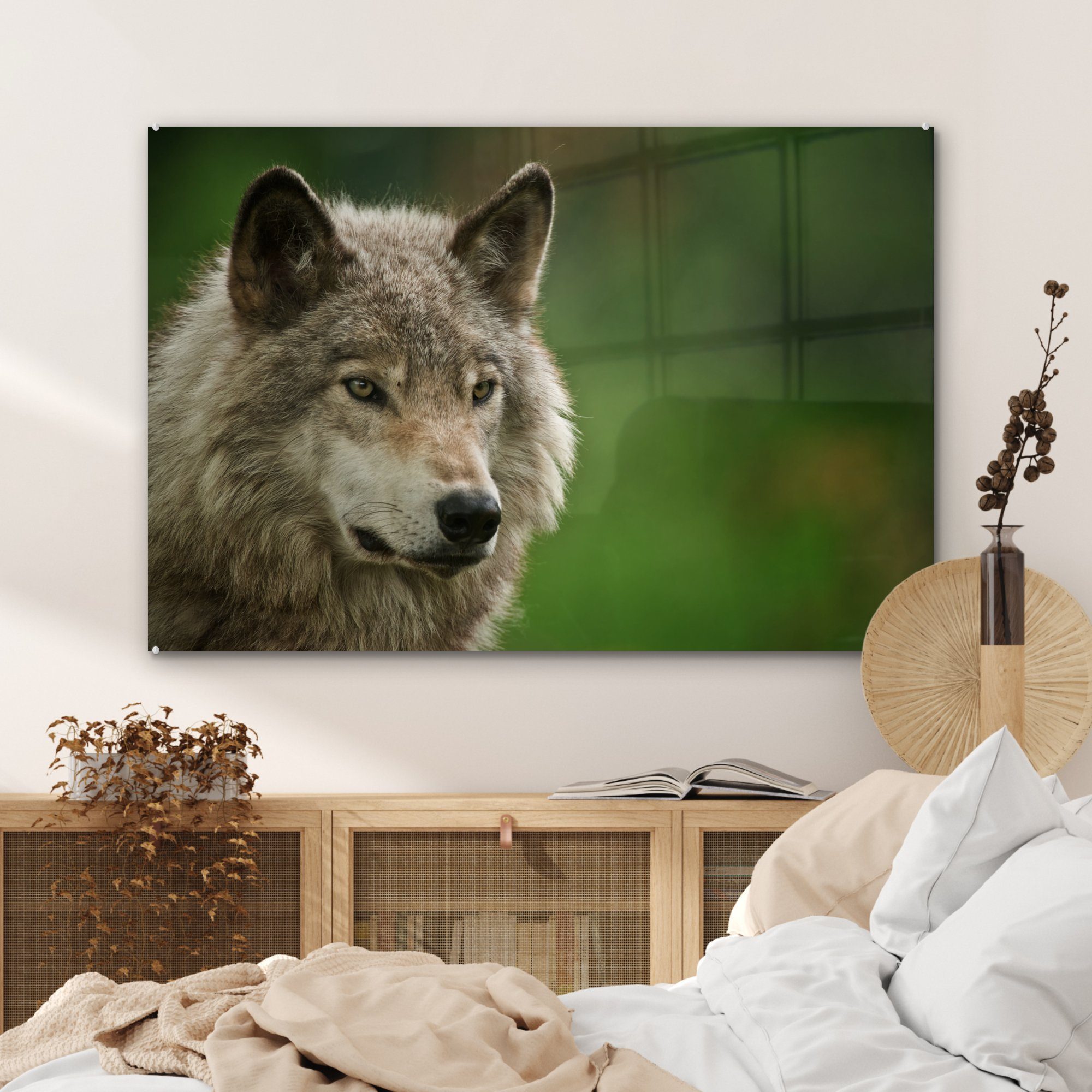 St), Grau - Wohnzimmer Fell, Acrylglasbilder (1 & Acrylglasbild Schlafzimmer MuchoWow Wolf -