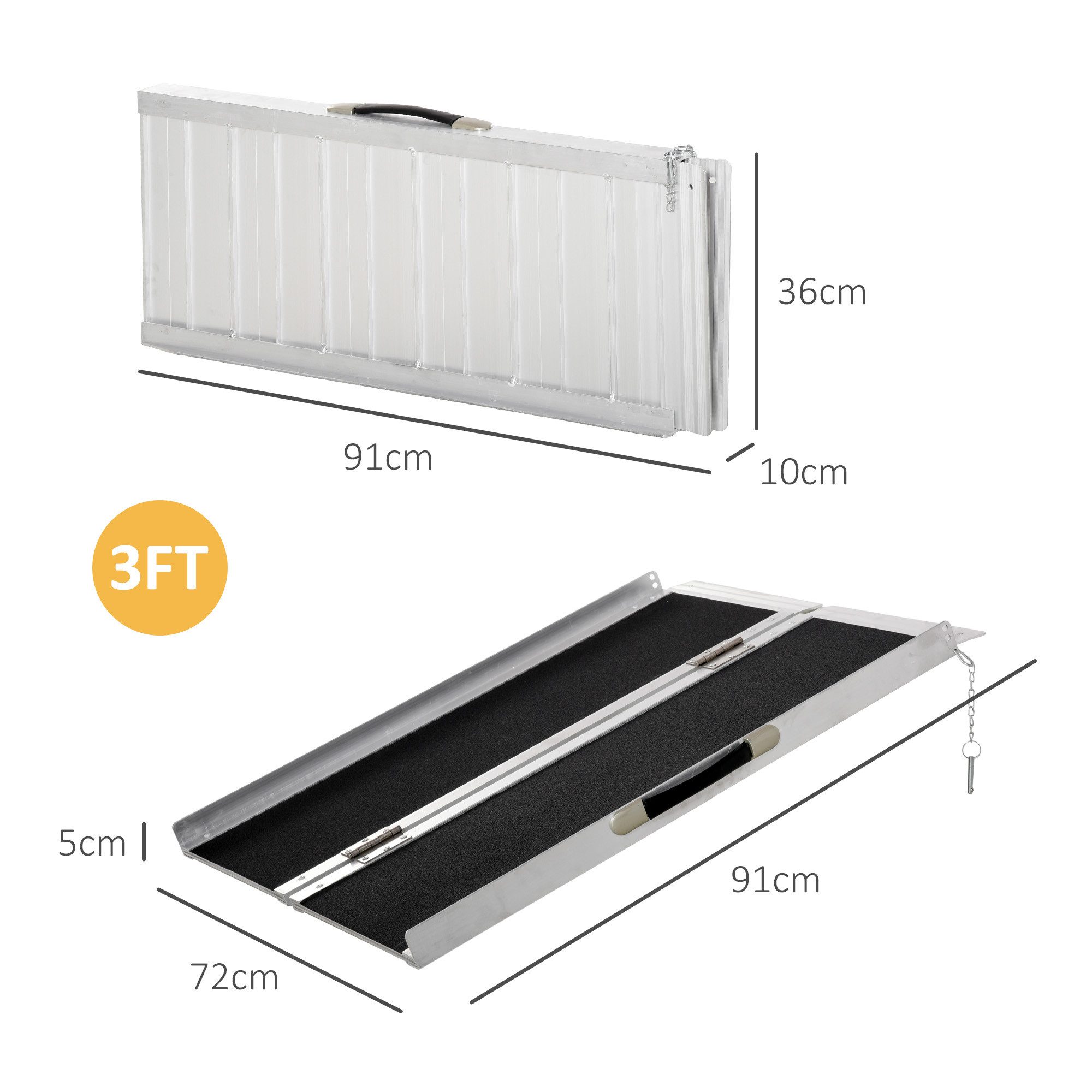 MC Star Auffahrrampe Rollstuhlrampe Auffahrrampe für Rollstühle und Rollatoren faltbar (mit Tragegriff 270 kg belastbar Schwarz 93 x 73 x 5 cm)