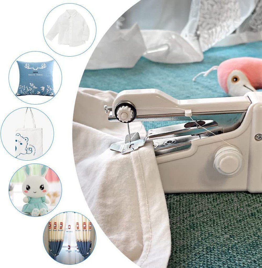 AURIVION Nähmaschine Mini Handnähmaschine kabellos für schnelle Reparaturen, 32 Programme, Tragbare Nähmaschine für Kleidung & Haushalt unterwegs