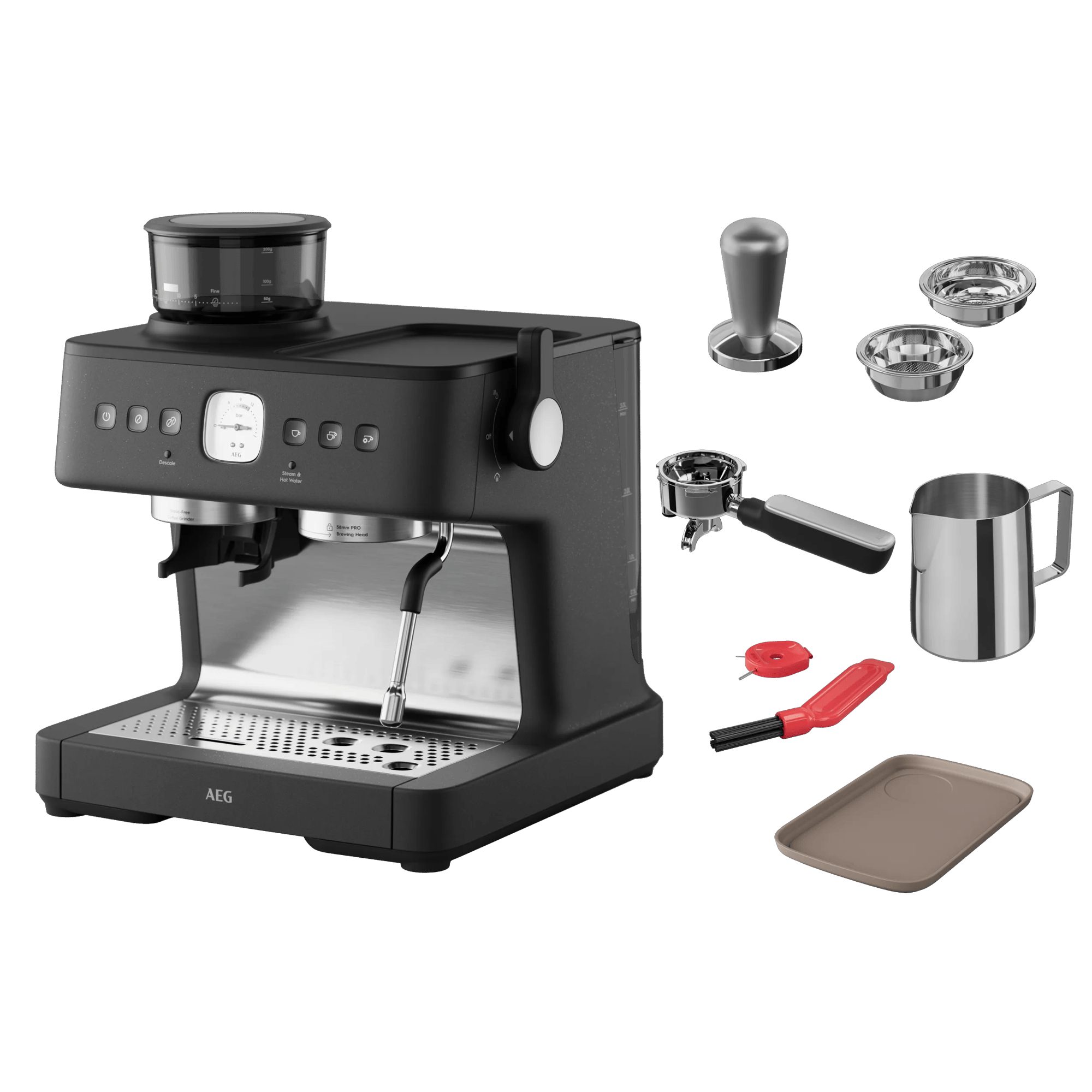 AEG Siebträgermaschine EC8-1-8BP, Edelstahlfilter, Dual Thermoblock, 30 Mahlstufen, Antistatische Mühle – Bild 4 von 5