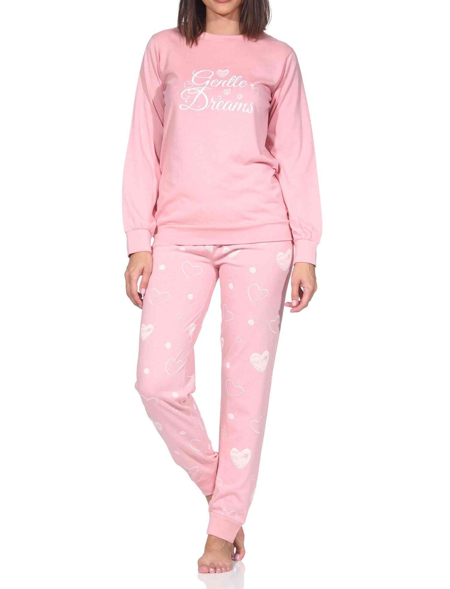 Normann Pyjama Normann Damen Schlafanzug langarm Pyjama in Herz Tupfen Punkte Optik