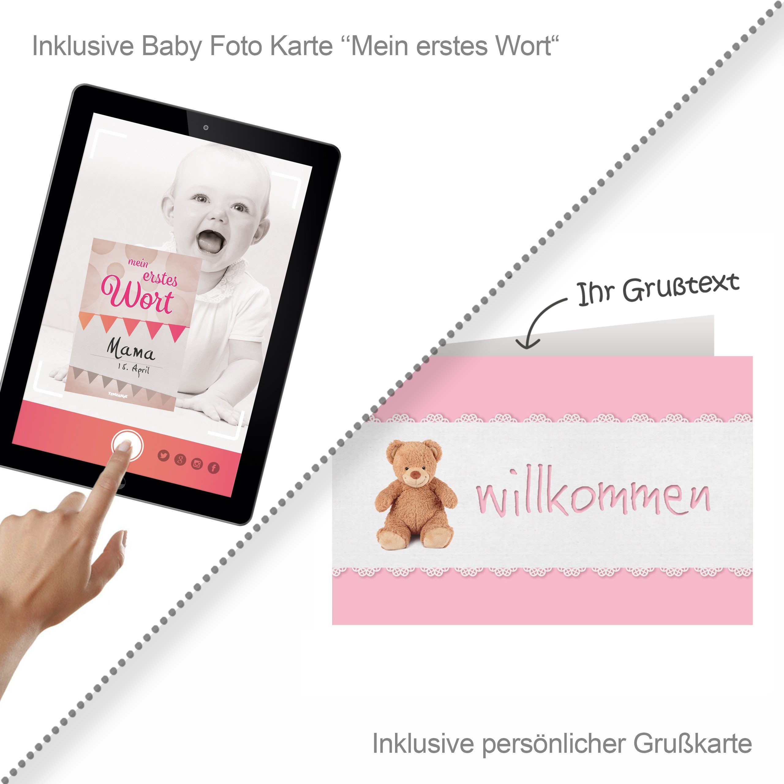 Timfanie Windeln & Wow, Windeltorte mit LiebhabBÄR, rosa, 0-5 Monate (28-St., /Set: Premium Pampers + Kuscheltier + wertige Accessoires), Geschenk zur Geburt &  – Bild 5 von 5