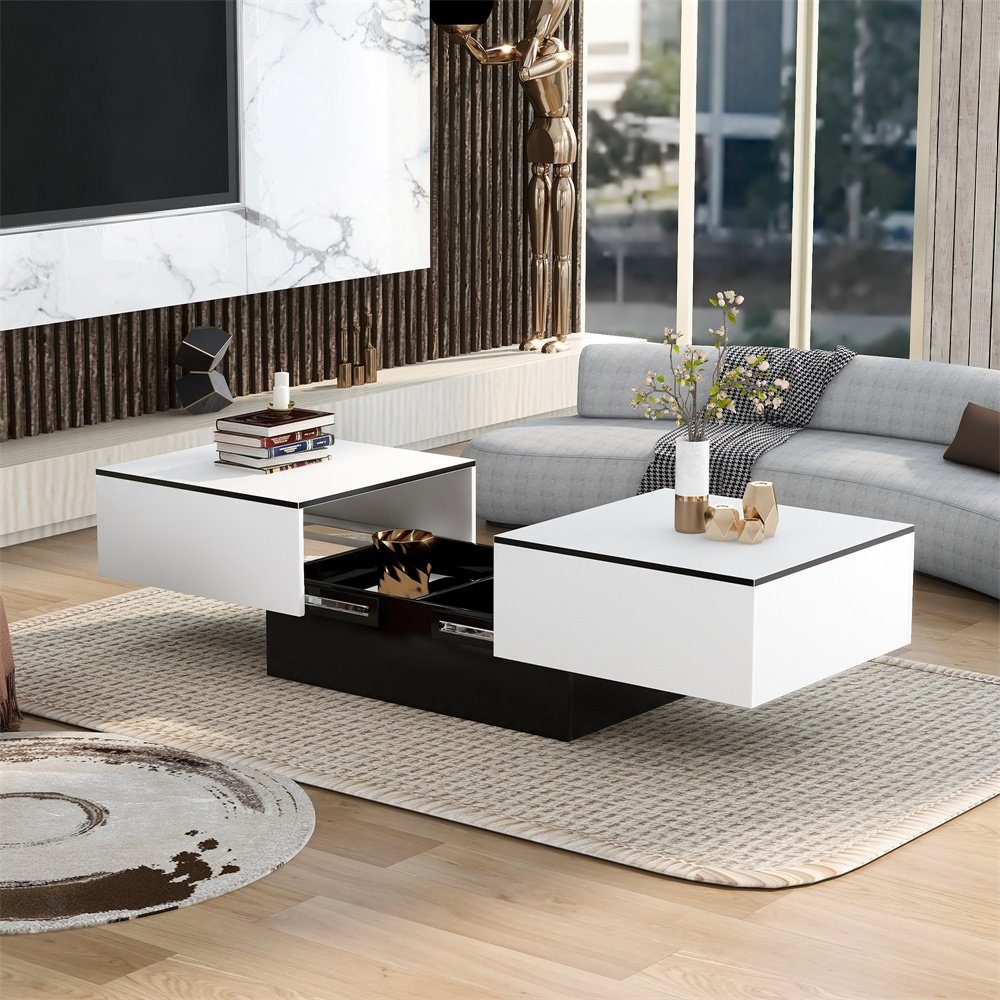 Tisch Couchtisch,Wohnzimmertisch,Tische Fangqi Stauraum, ausziehbarem 102-159x60x40cm Beistelltisch und mit weiß