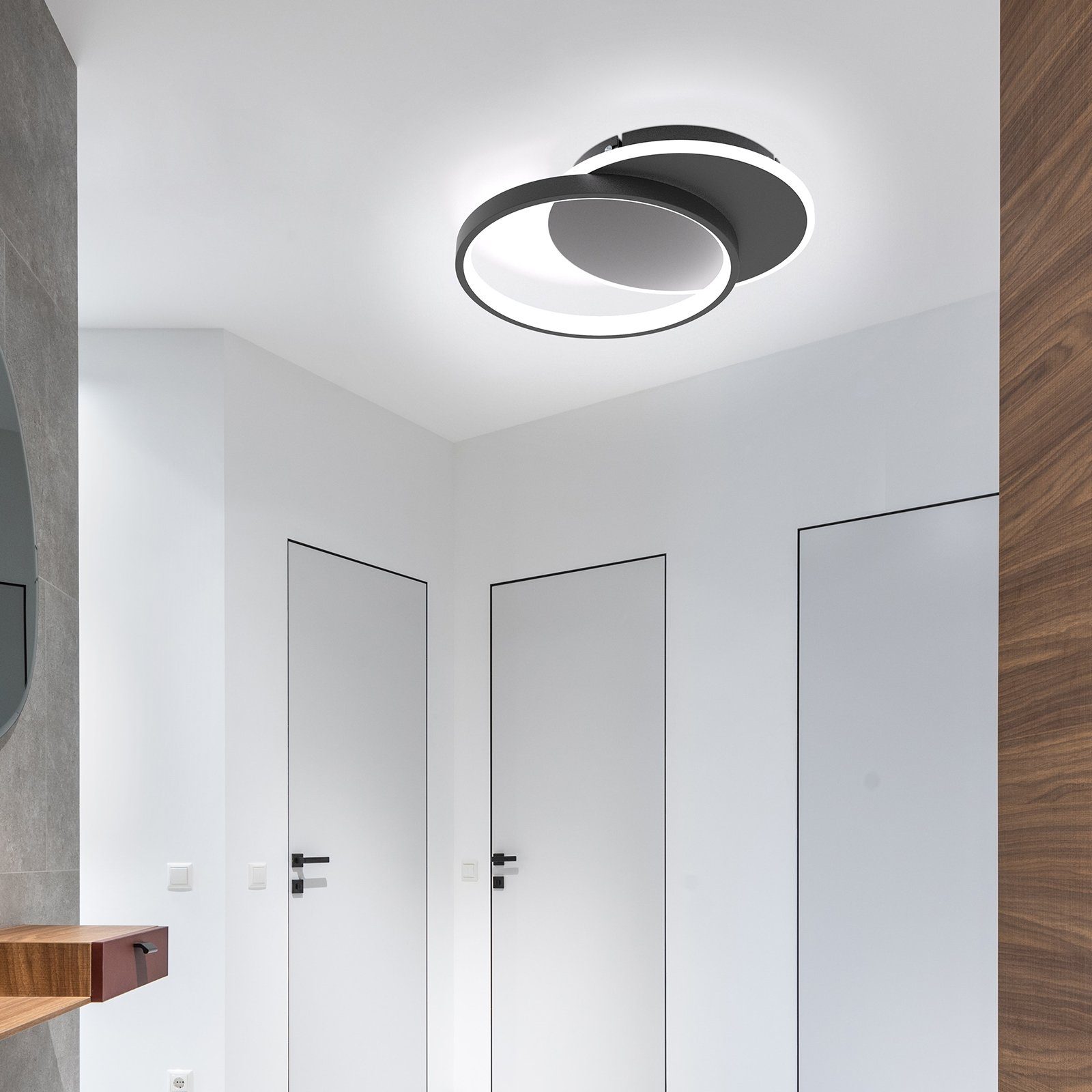 Dimmbar mit Wohnzimmer 2800lm 2 LED LED fest ZMH integriert, Deckenleuchte schwarz Rund Tageslichtweiß, Deckenlampe Ring, 35W,