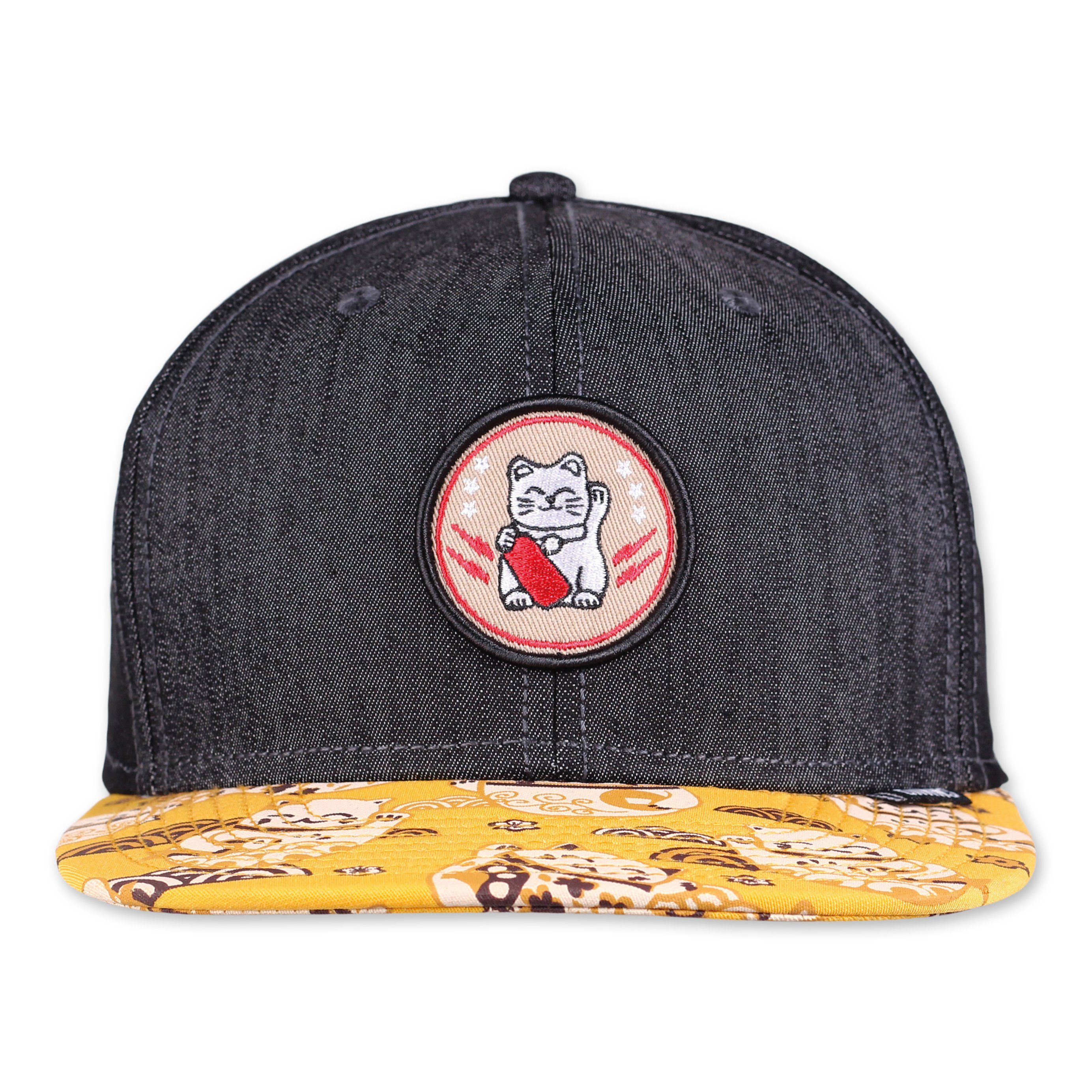 Djinns Snapback Cap Black Linen LuckyCat