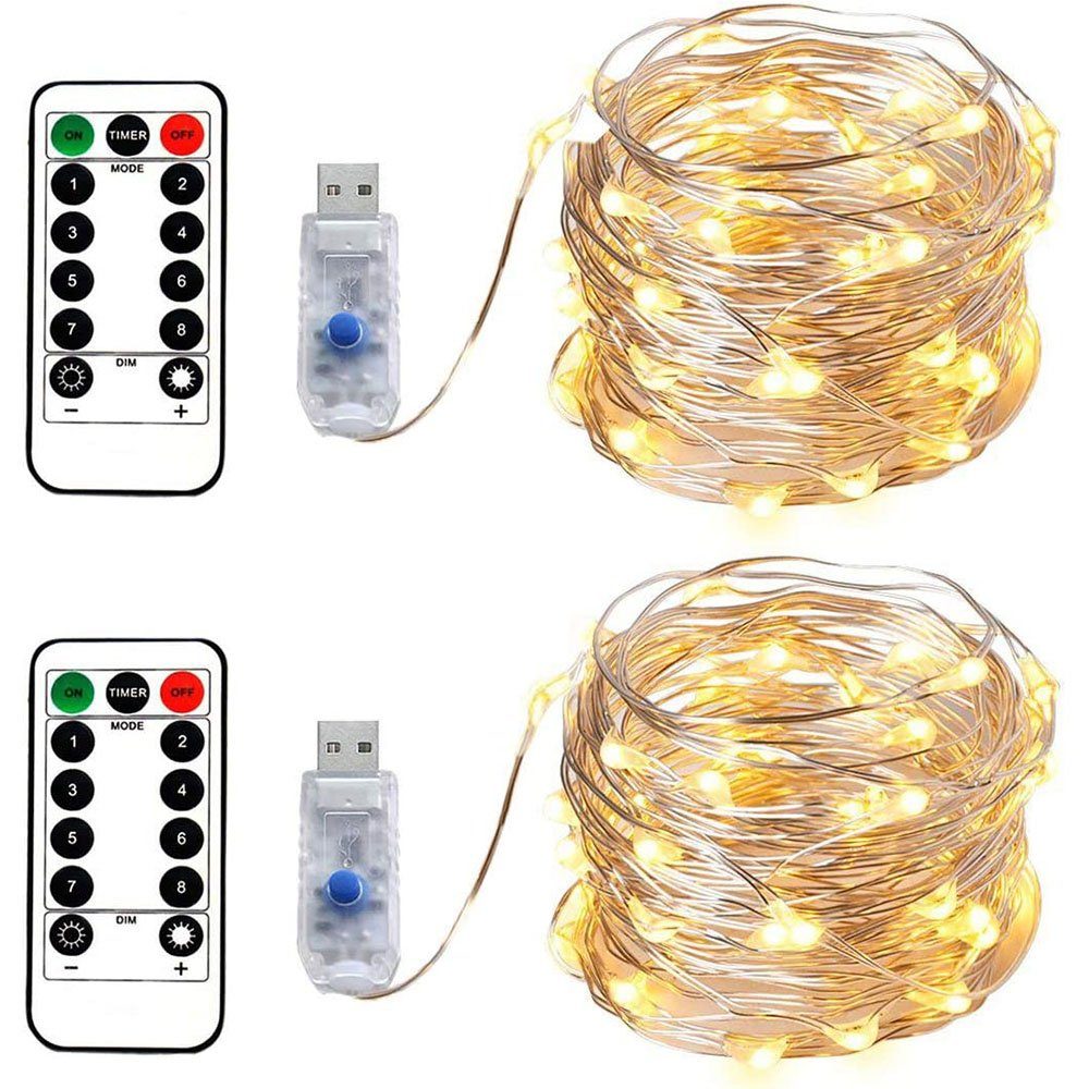 zggzerg LED-Lichterkette 2 Stück USB Kupferdraht Lichterkette mit Fernbedienung 8 Modi,10M/20M