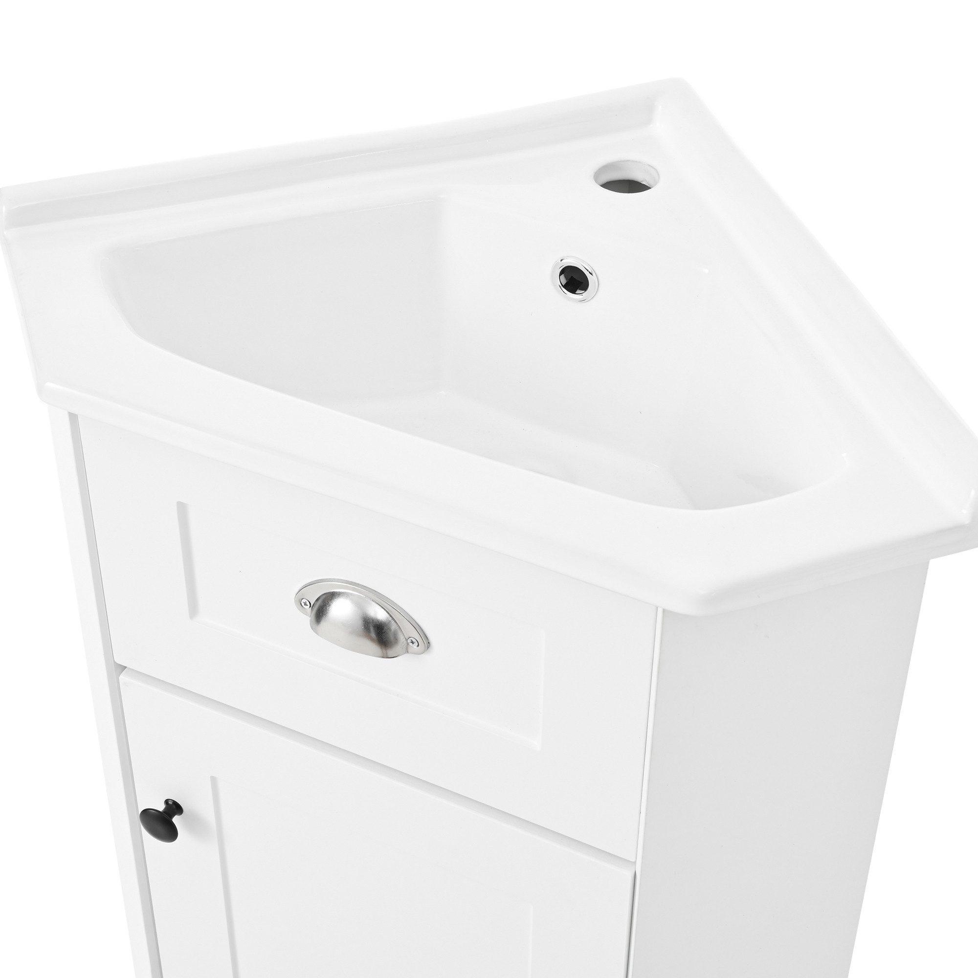 Flieks corner vanity unit including washbasin (W59/D42.5/H90.5 cm, 1-piece, floor-standing), bathroom furniture set corner cabinet with corner washbasin, bathroom cabinet white