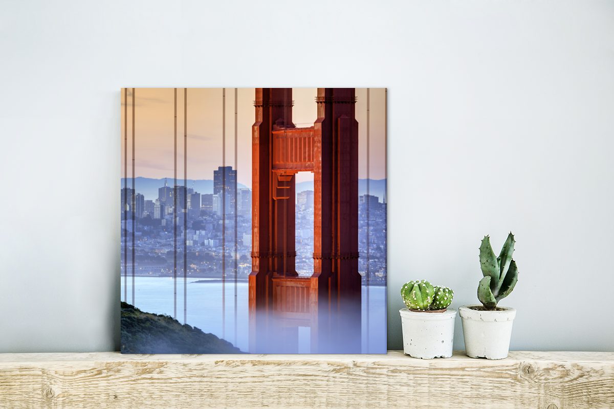 Hintergrund, Gate Francisco Metallbild Alu-Dibond-Druck, deko Metall, und St), MuchoWow Golden aus Aluminium im San Bridge Gemälde (1