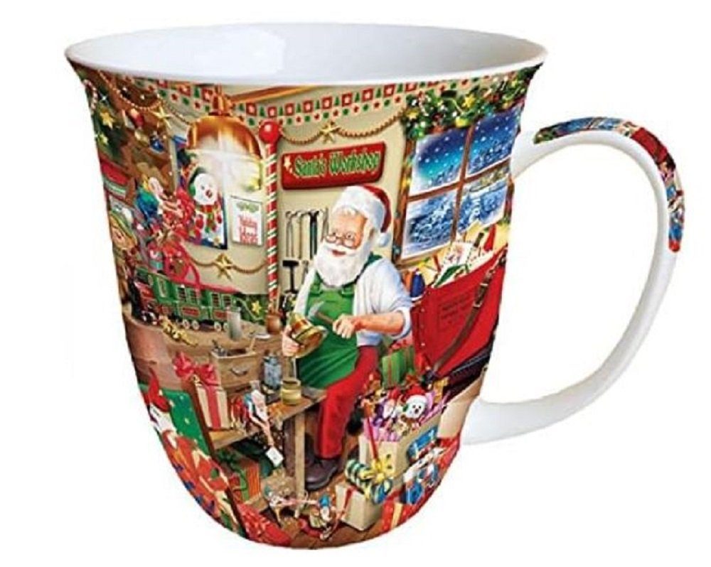 Ambiente Luxury Paper Products Becher Weihnachtsbecher- Silvester - Herbst / Winter Tee - Kaffee Tasse, Porzellan Weihnachtsmann Werkstatt, Kollektion, Mug, Weihnachten, Geschenkartikel