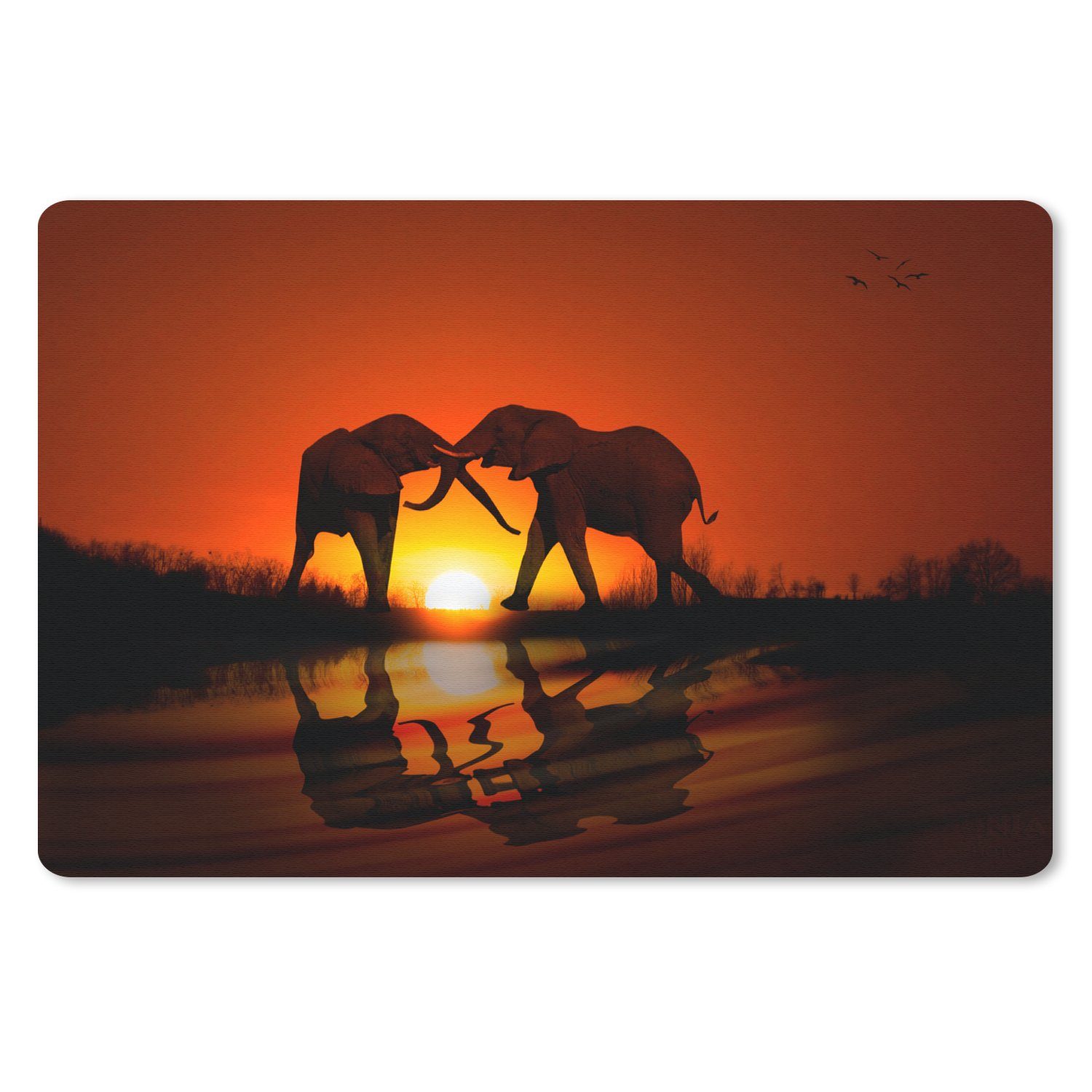 MuchoWow Mauspad Elefantenpaar bei Sonnenuntergang (1-St), Mouse pad Klein, Gaming Deko, PC Zubehör, 27x18 cm