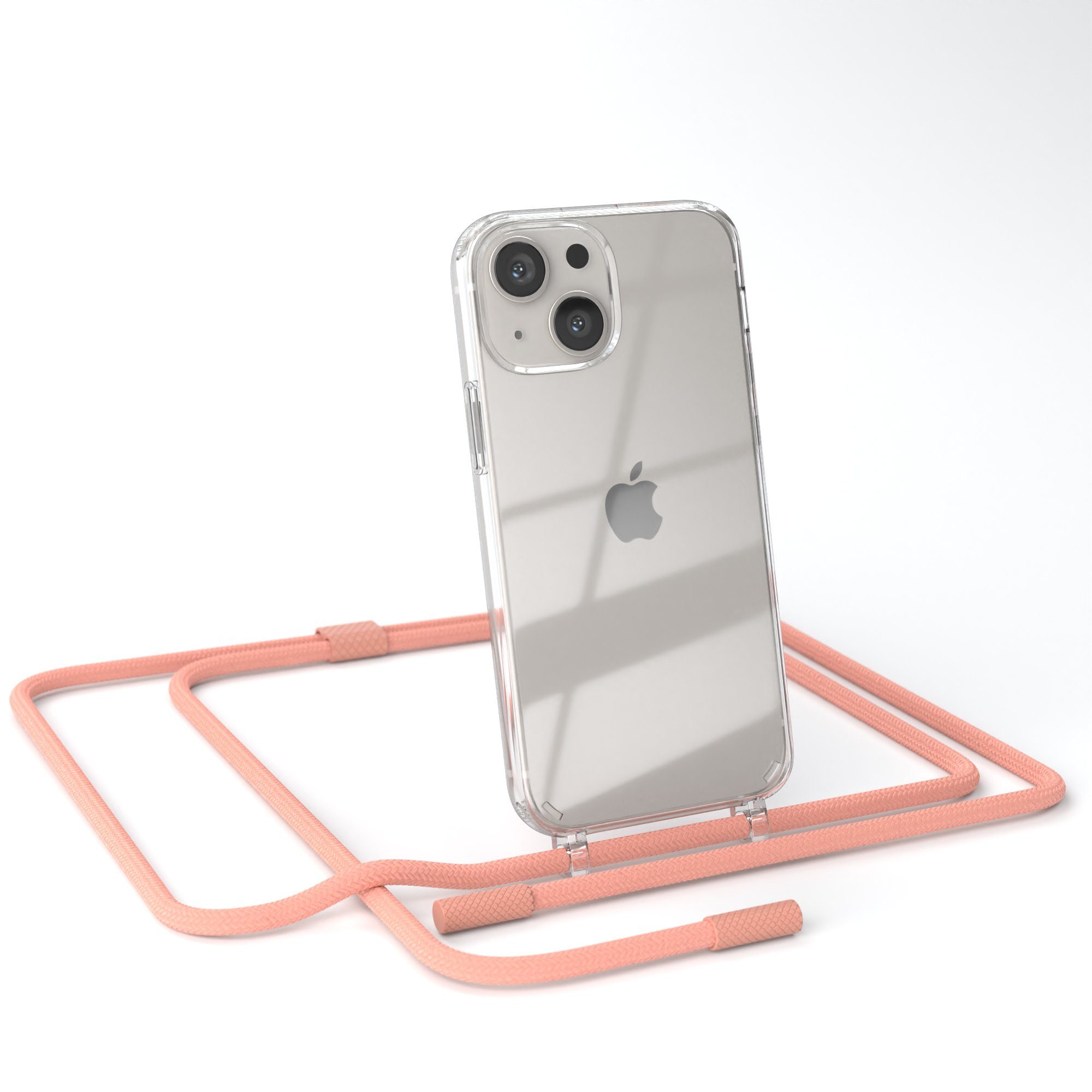 EAZY CASE Handykette Apple iPhone 13 Mini Chain Eyelets Rope Set Coral 12 - Coral 12 5,4 Zoll, Hülle mit Band 2in1 Handyband Etui Case mit Kordel Altrosa Koralle
